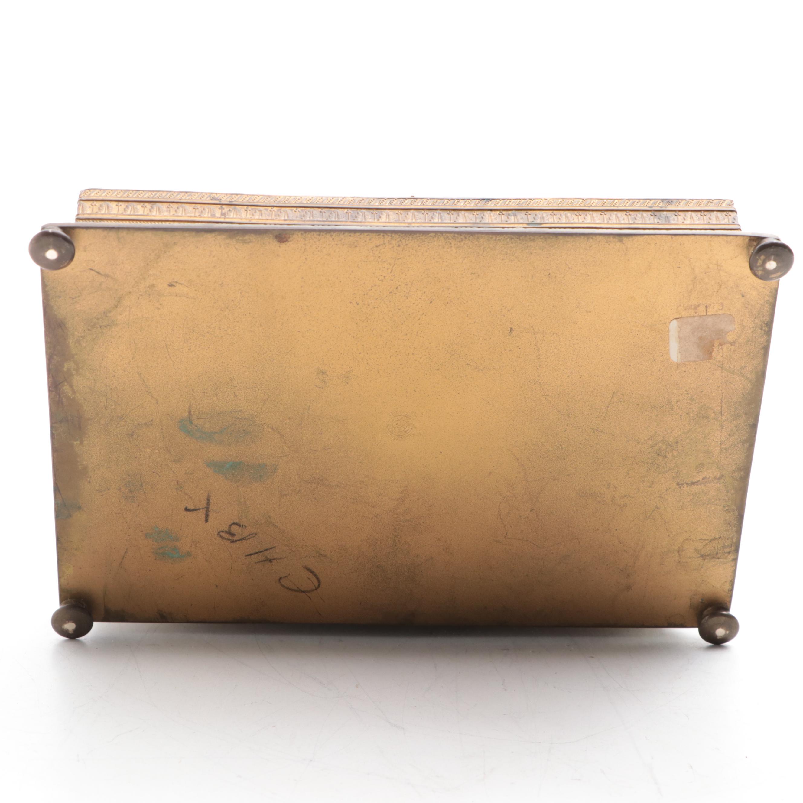 German Indo-Persian Style Inlaid Brass Box, Early to Mid-20th Century