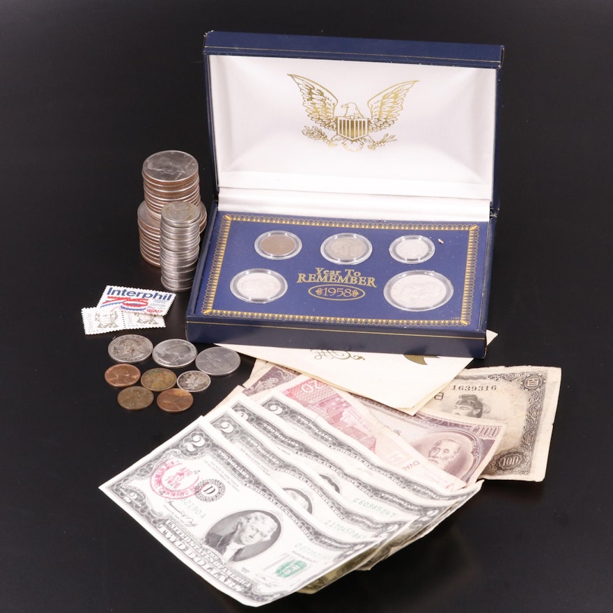 Assortment of U.S. Coins and Currency