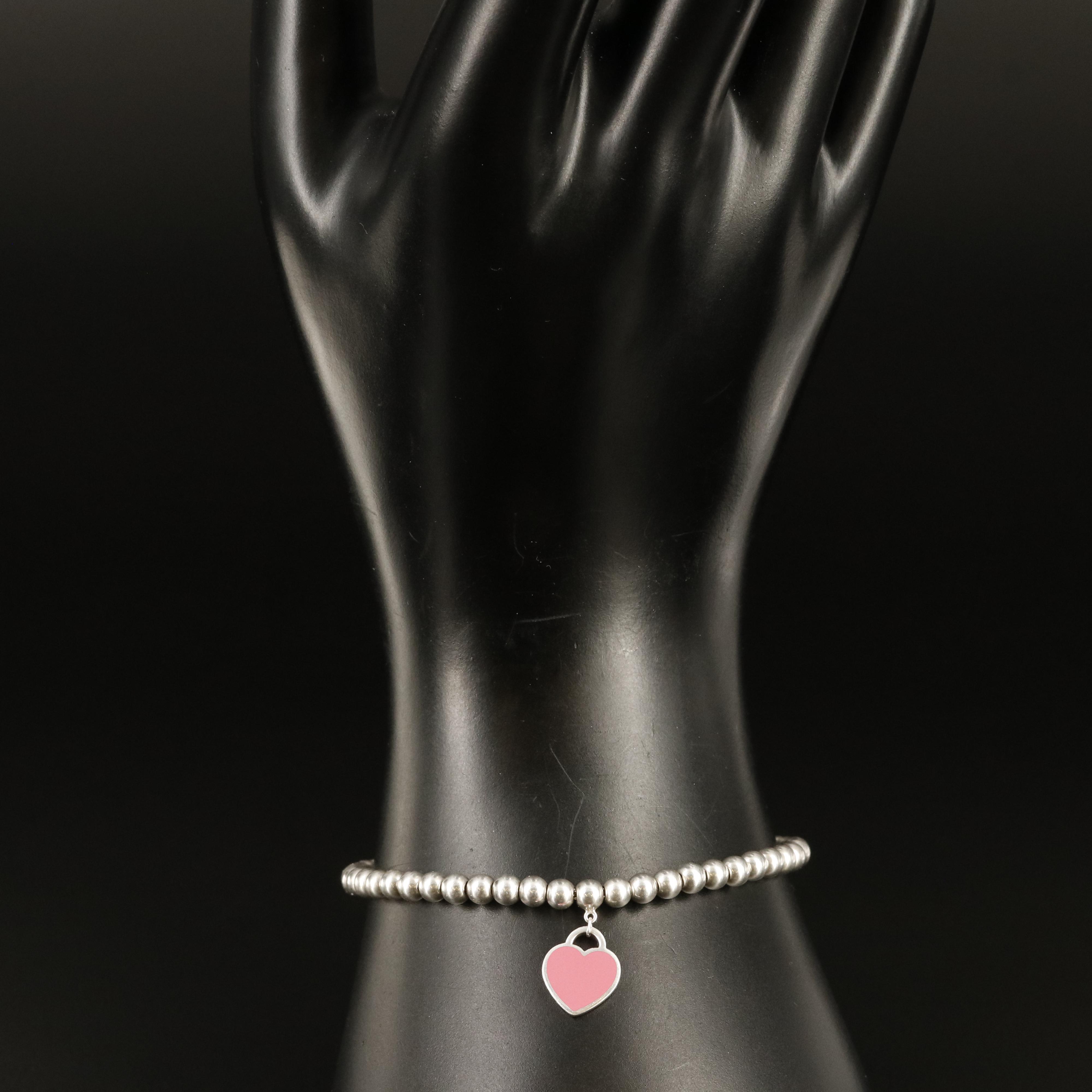 Tiffany & Co. Sterling "Return to Tiffany" Mini Enamel Heart Tag Bead Bracelet