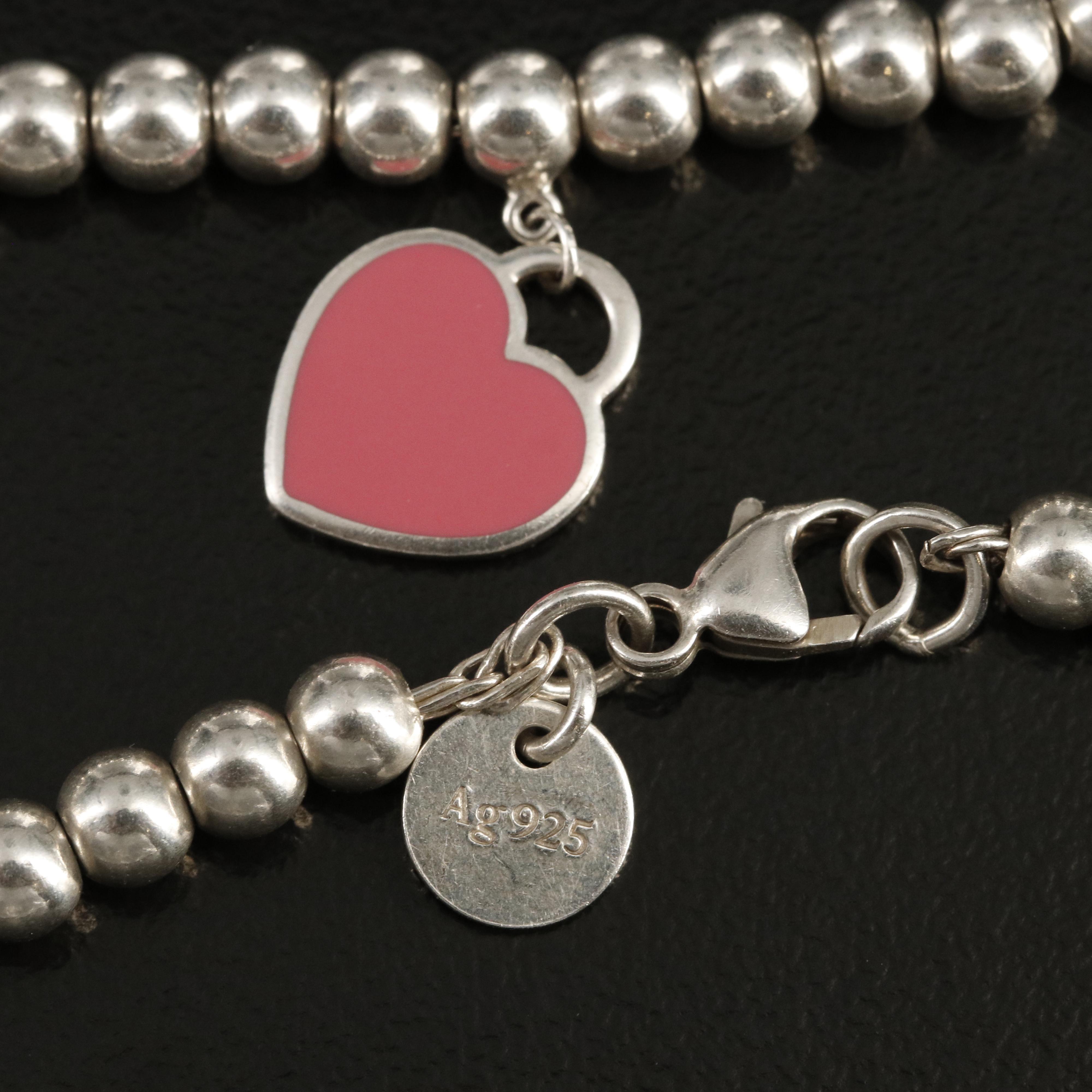 Tiffany & Co. Sterling "Return to Tiffany" Mini Enamel Heart Tag Bead Bracelet