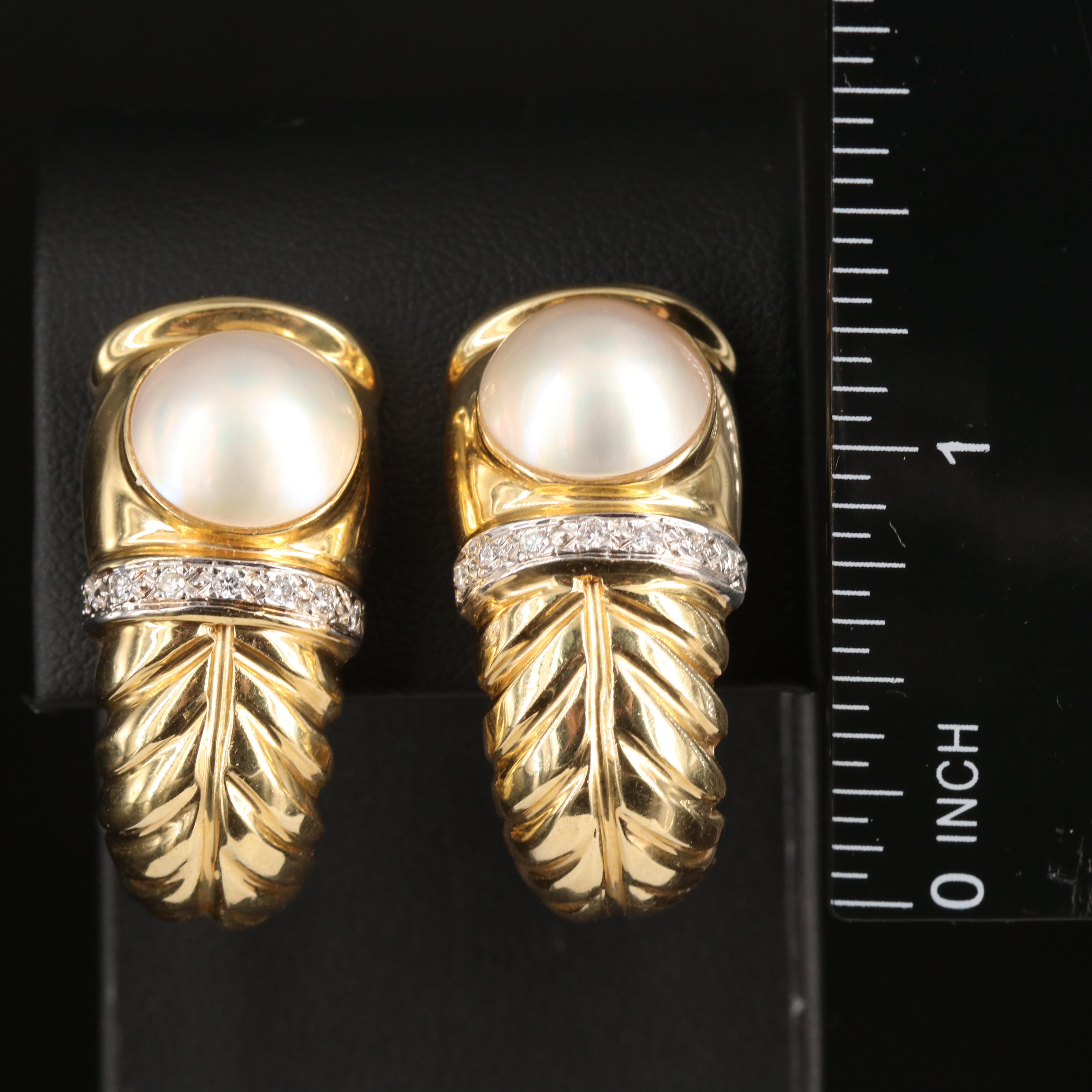 14K Pearl and Diamond J Hoop Earrings