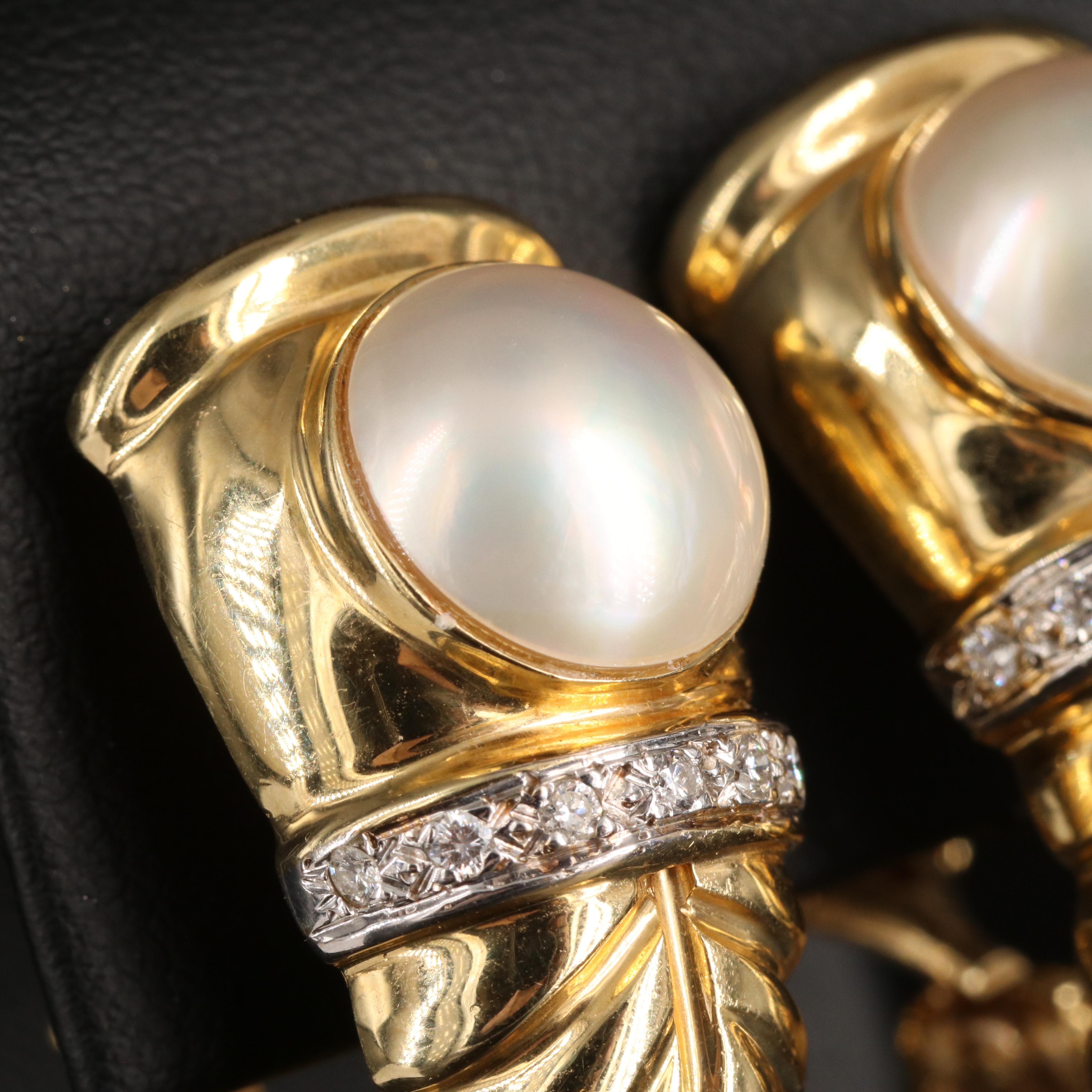 14K Pearl and Diamond J Hoop Earrings