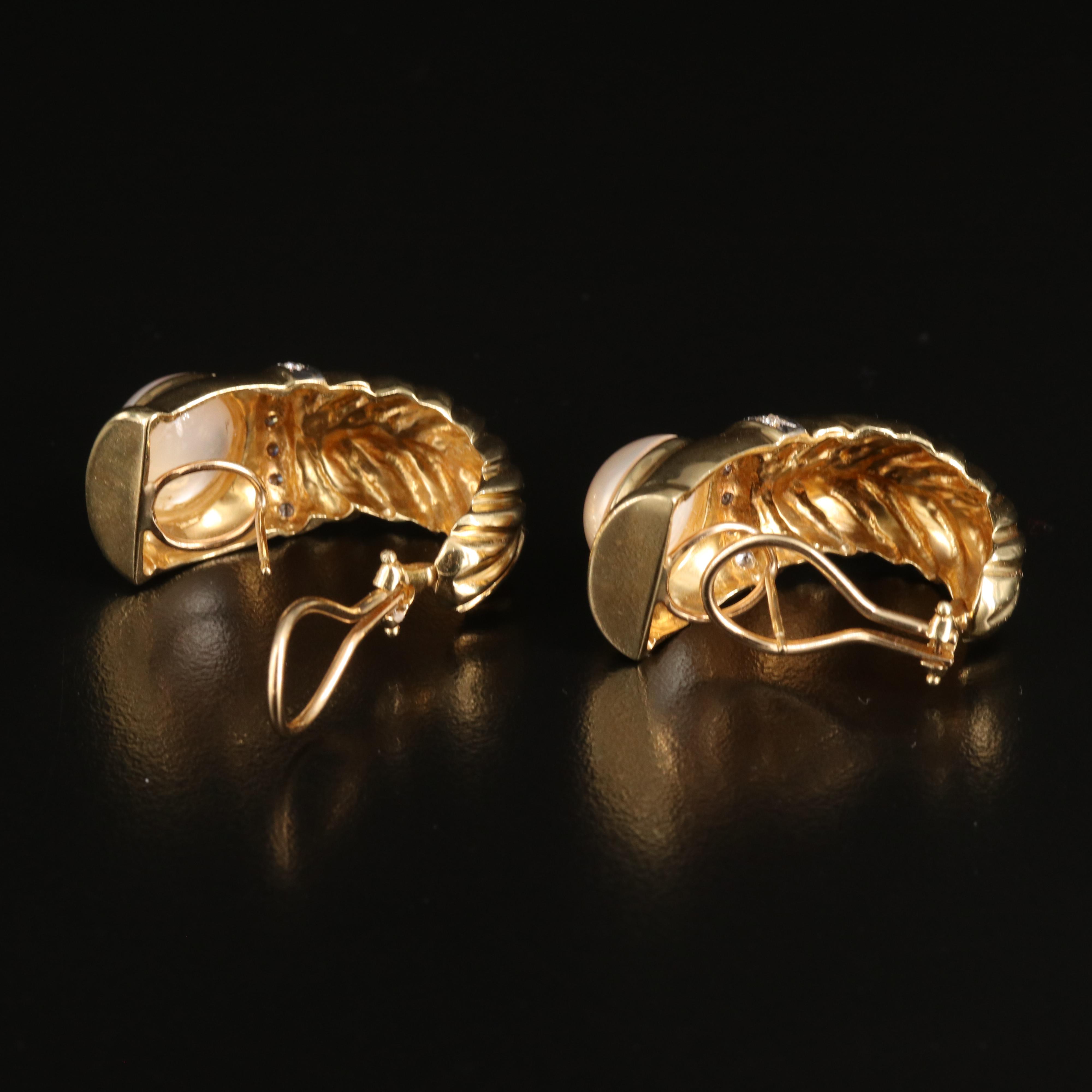 14K Pearl and Diamond J Hoop Earrings