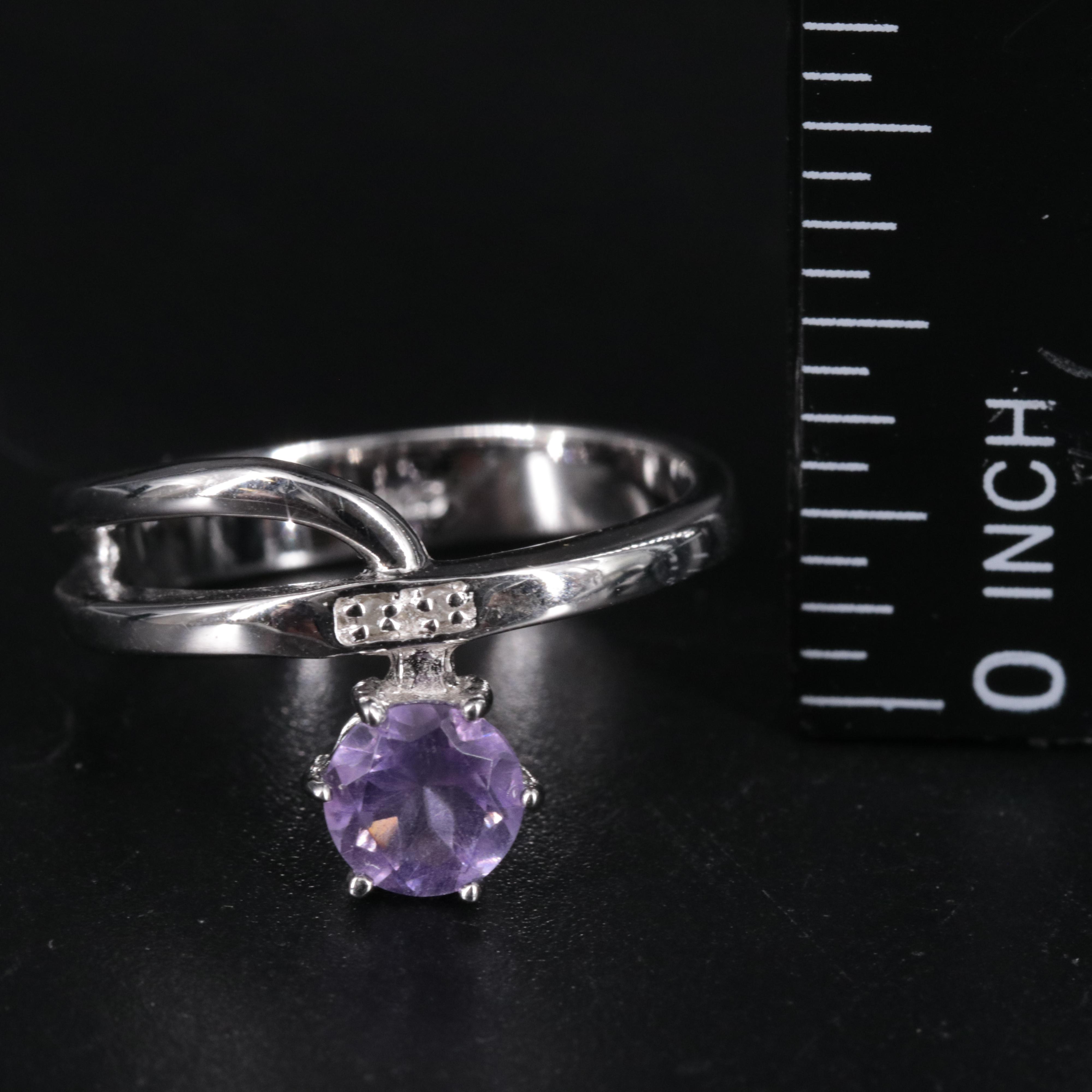 Sterling Amethyst and Diamond Ring