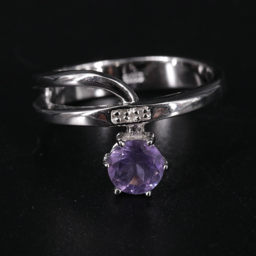 Sterling Amethyst and Diamond Ring