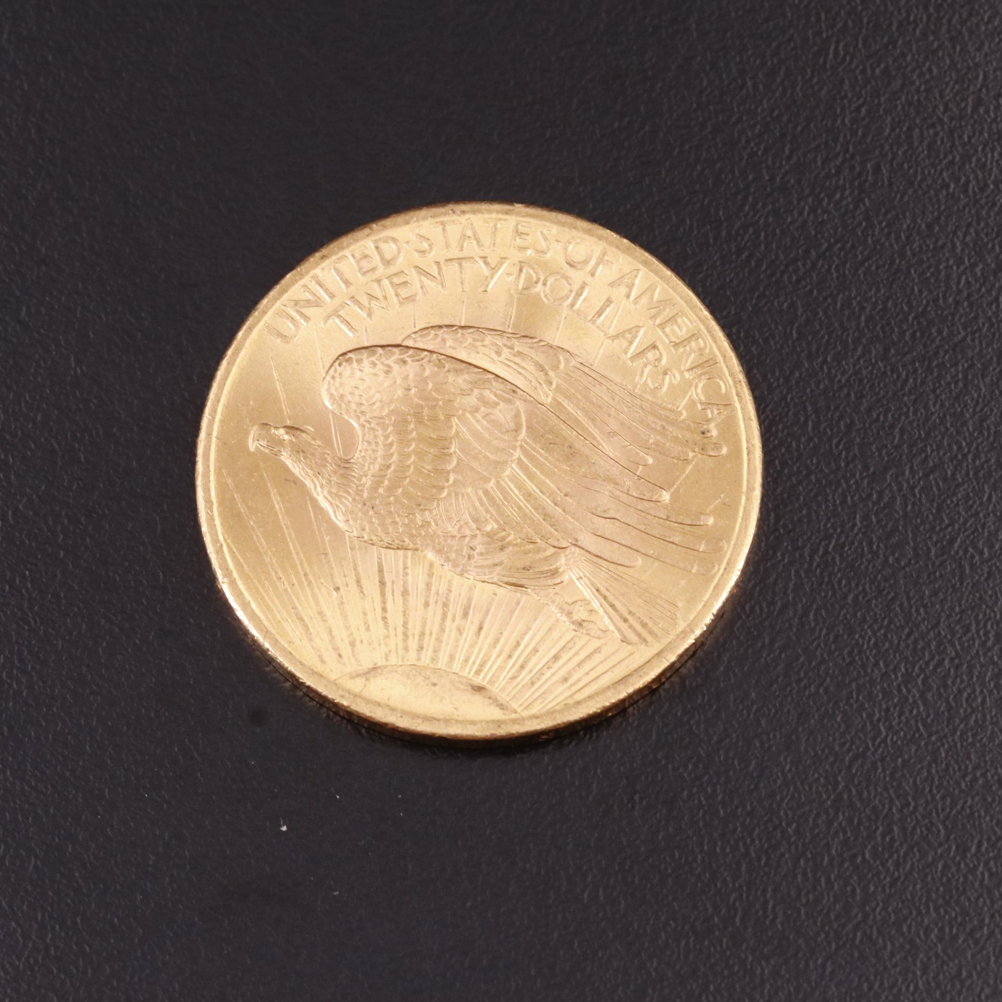 1908 "No Motto" Saint Gaudens $20 Gold Coin