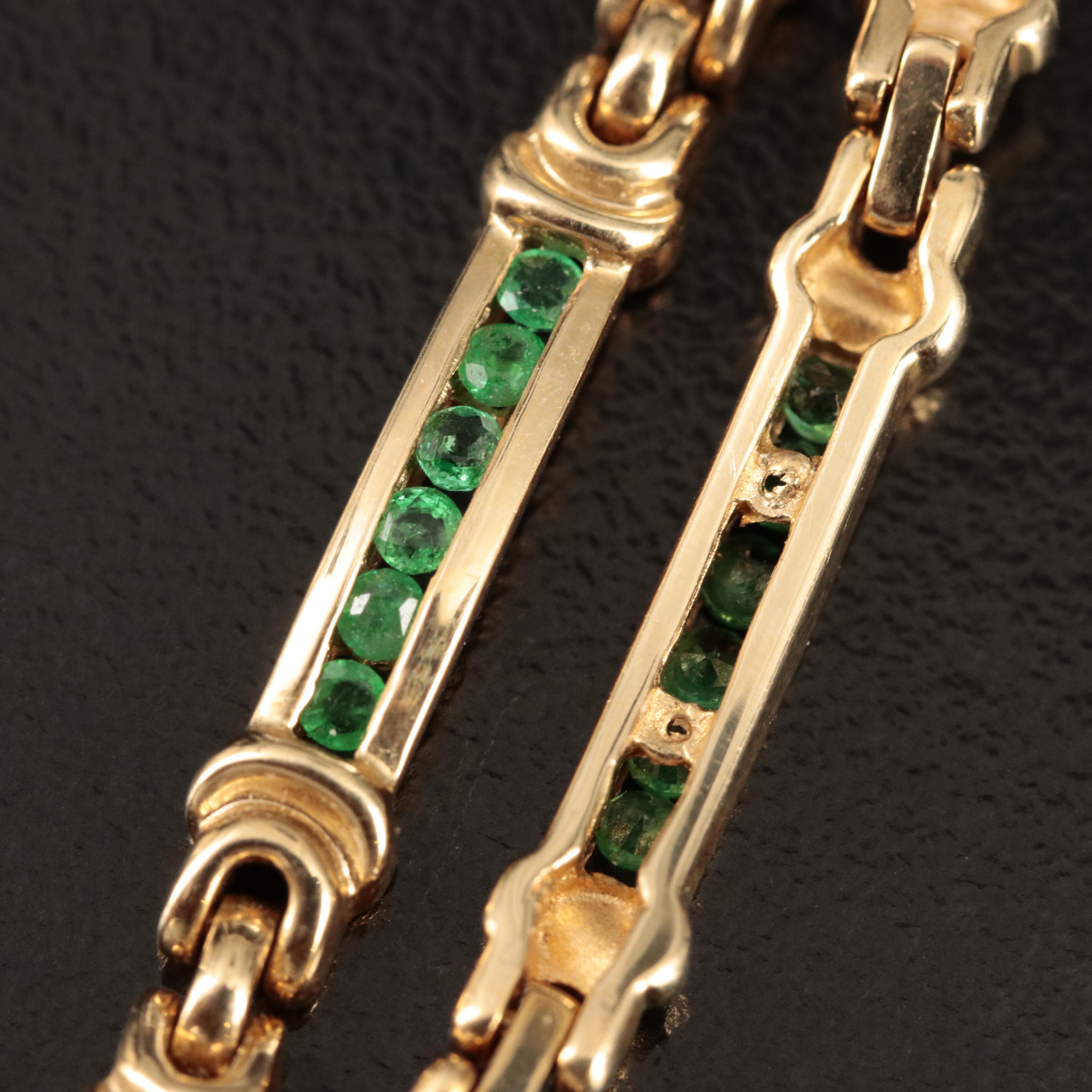 14K Emerald Channel Set Bracelet