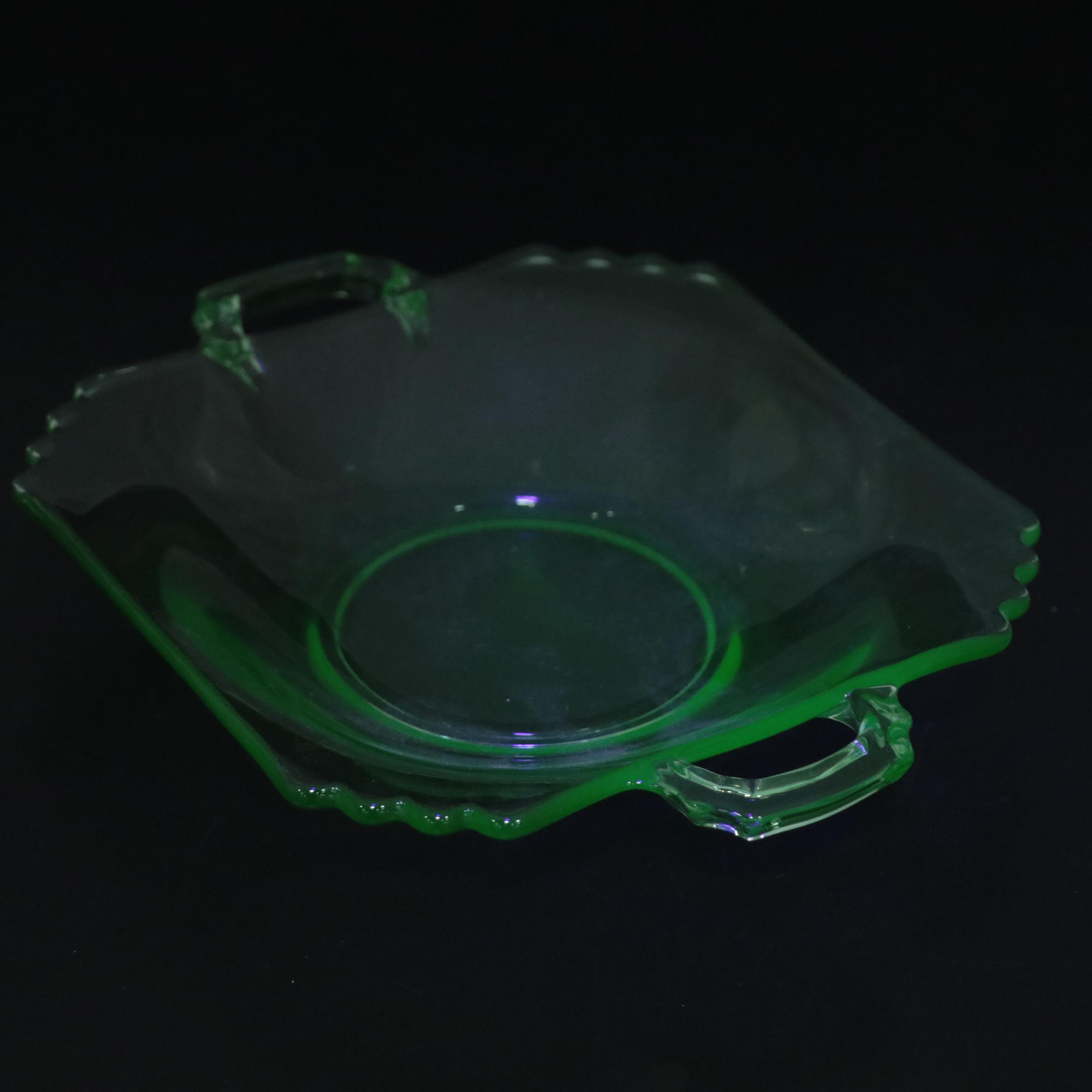 Variety of Heisey and Other Green Glass Serve Ware