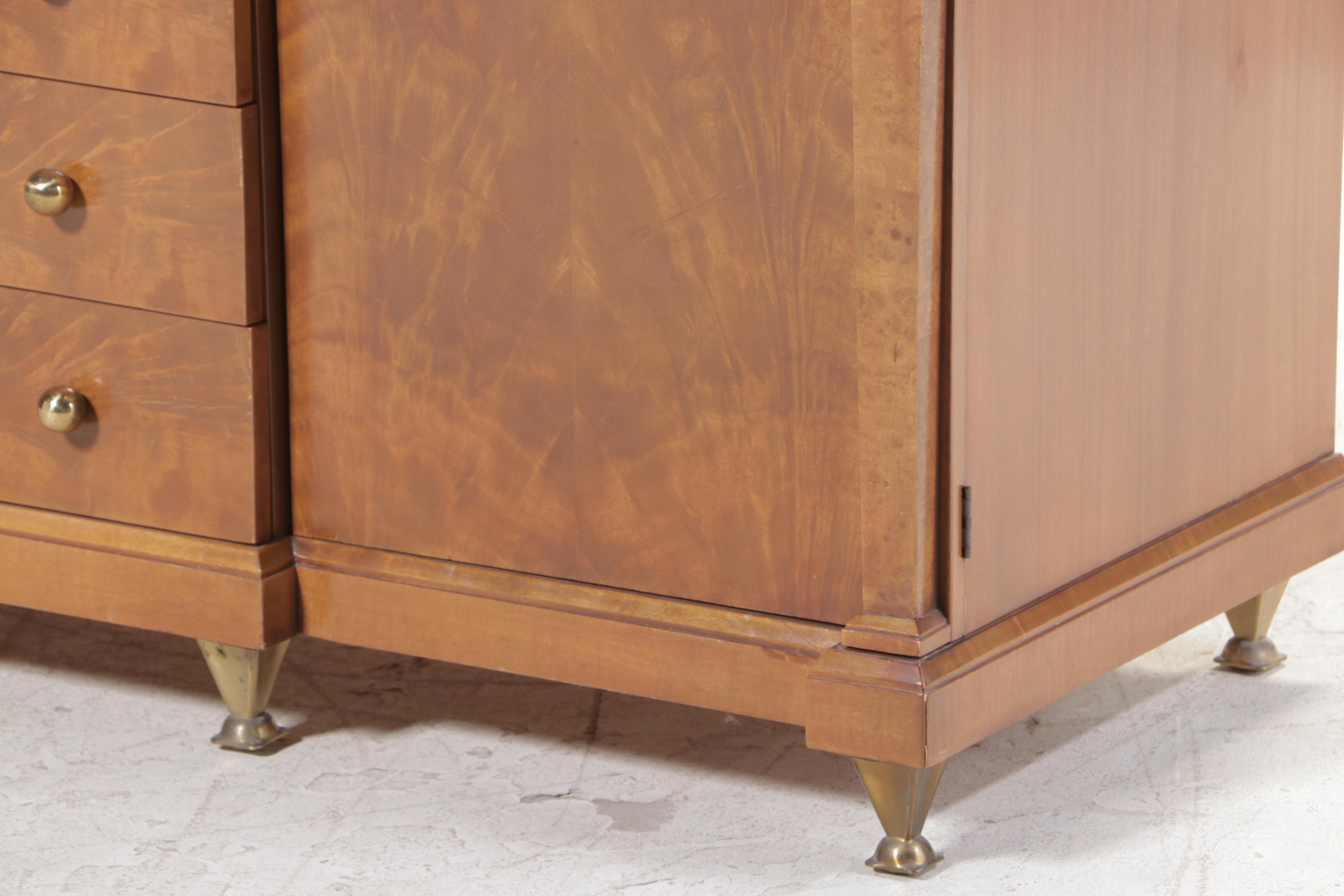 Romweber Empire Style Mahogany, Maple, and Burlwood Thirteen-Drawer Dresser