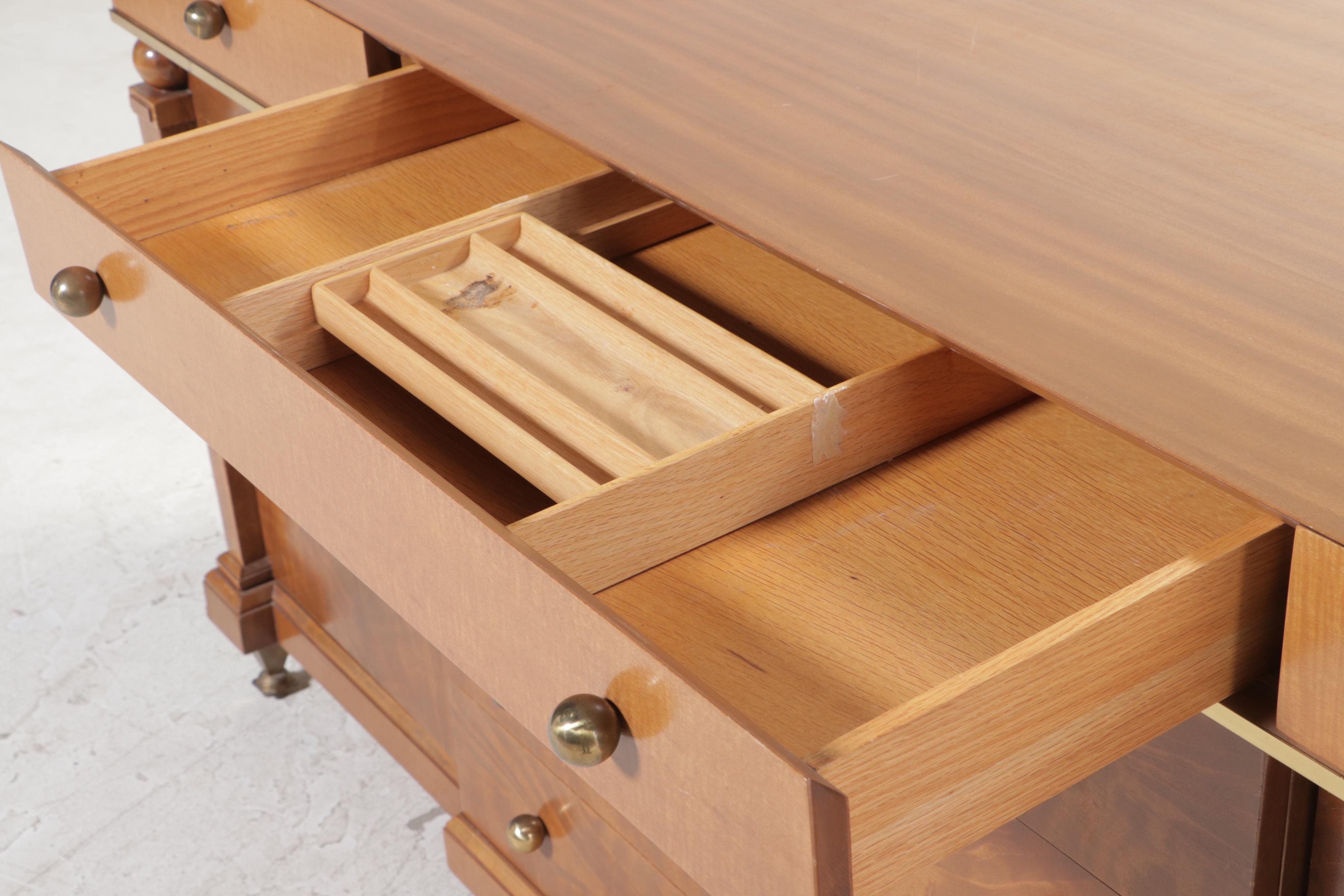 Romweber Empire Style Mahogany, Maple, and Burlwood Thirteen-Drawer Dresser