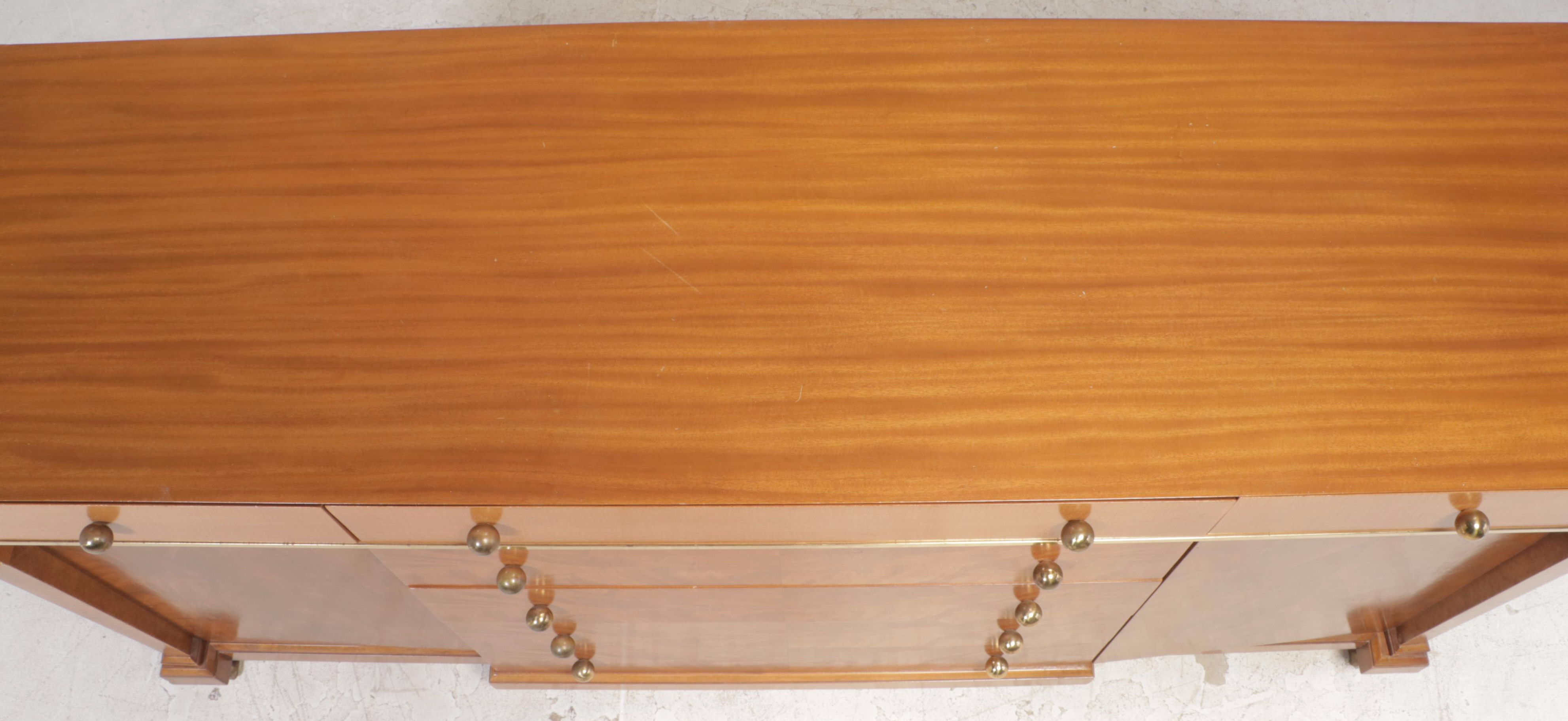 Romweber Empire Style Mahogany, Maple, and Burlwood Thirteen-Drawer Dresser