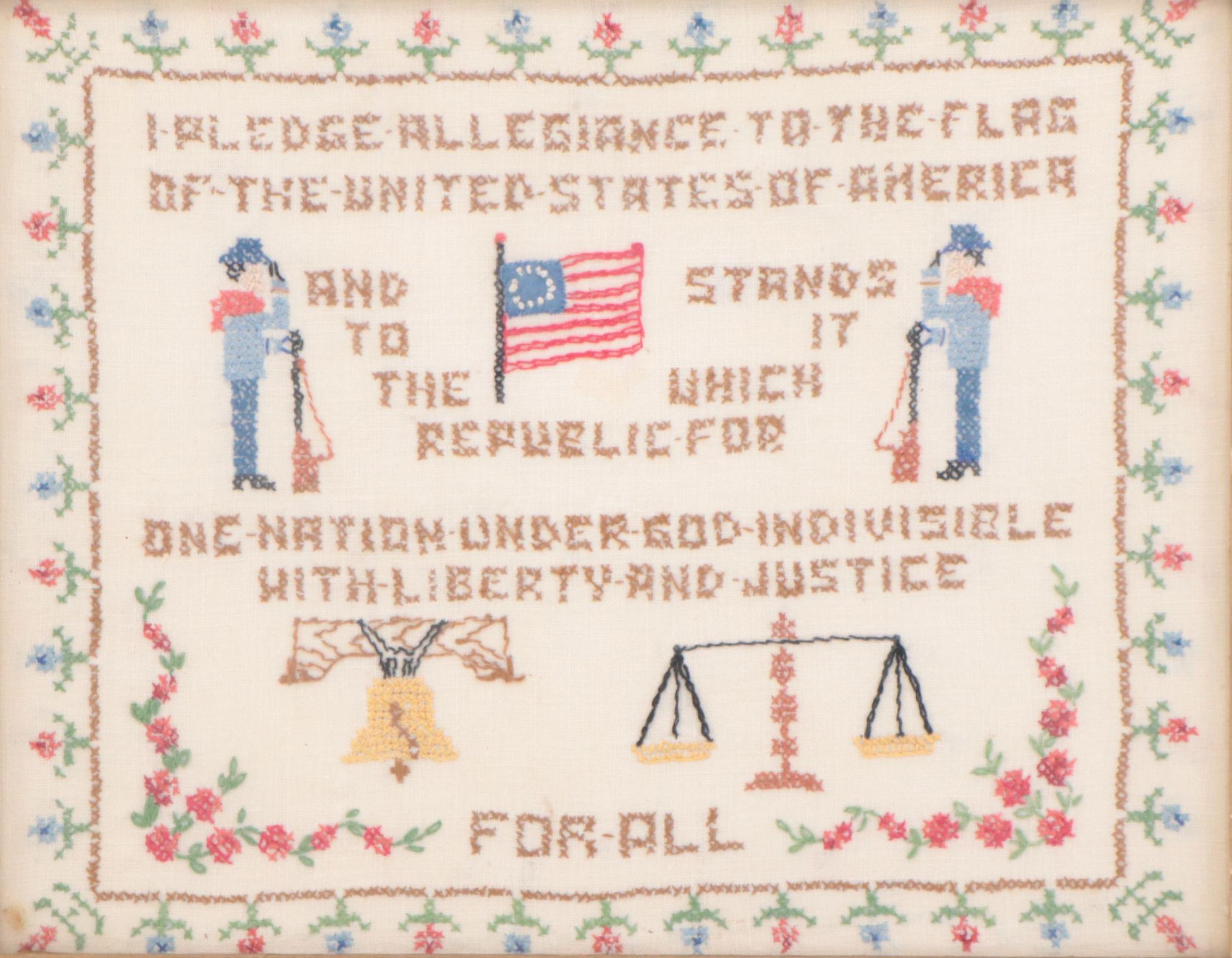Cross Stitch Embroidery Sampler of United States of America Pledge