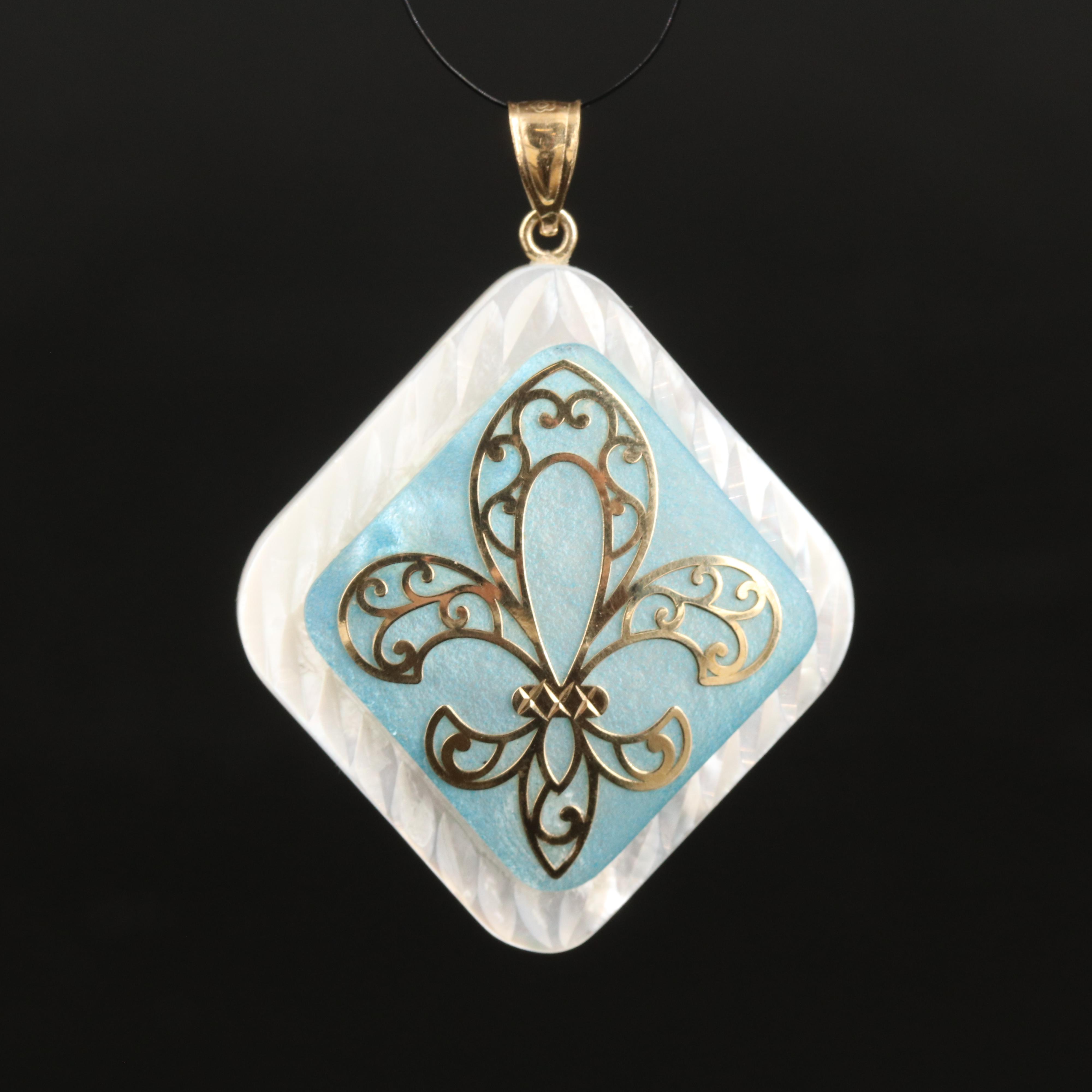14K Fleur-de-Lis Overlay Mother-of-Pearl Pendant