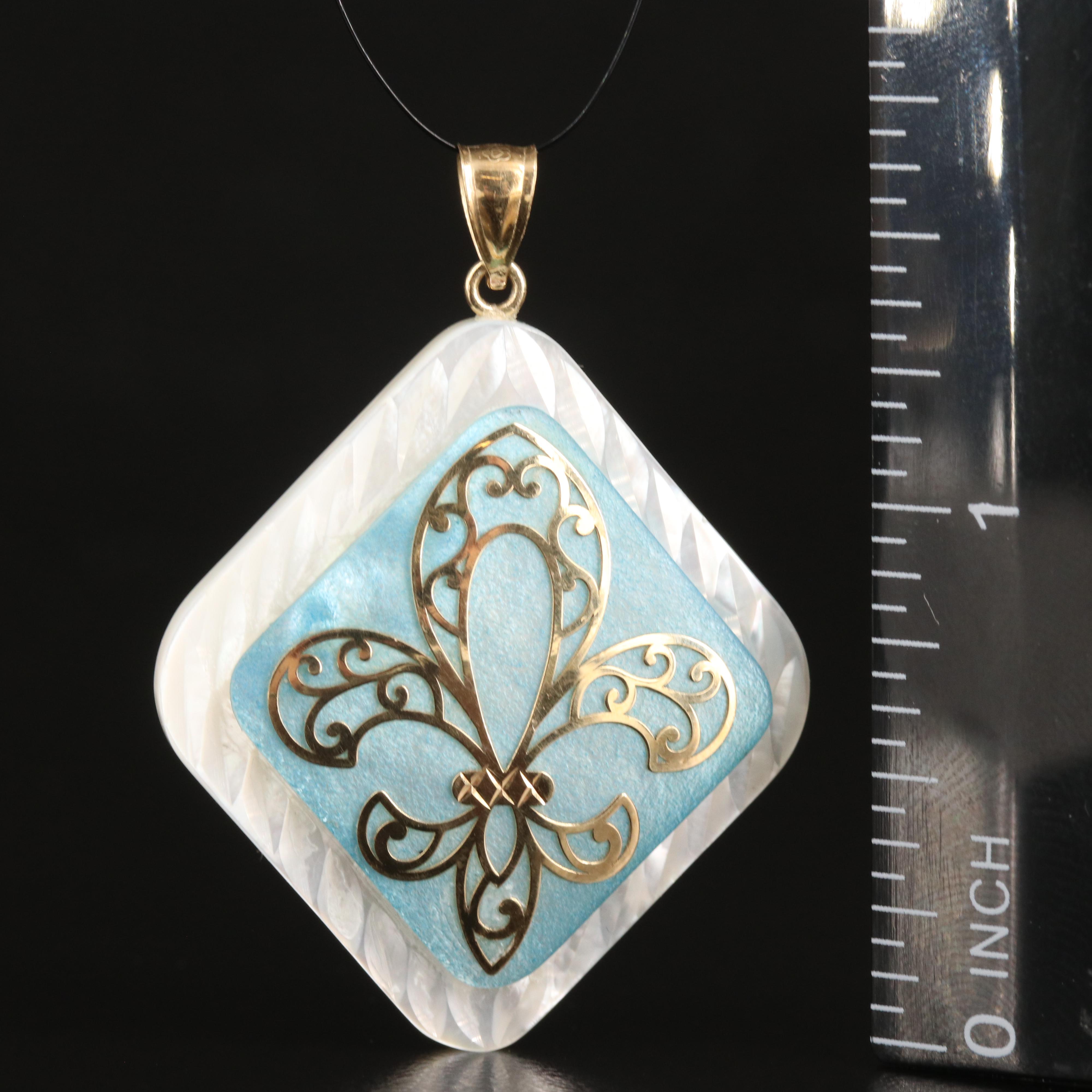 14K Fleur-de-Lis Overlay Mother-of-Pearl Pendant