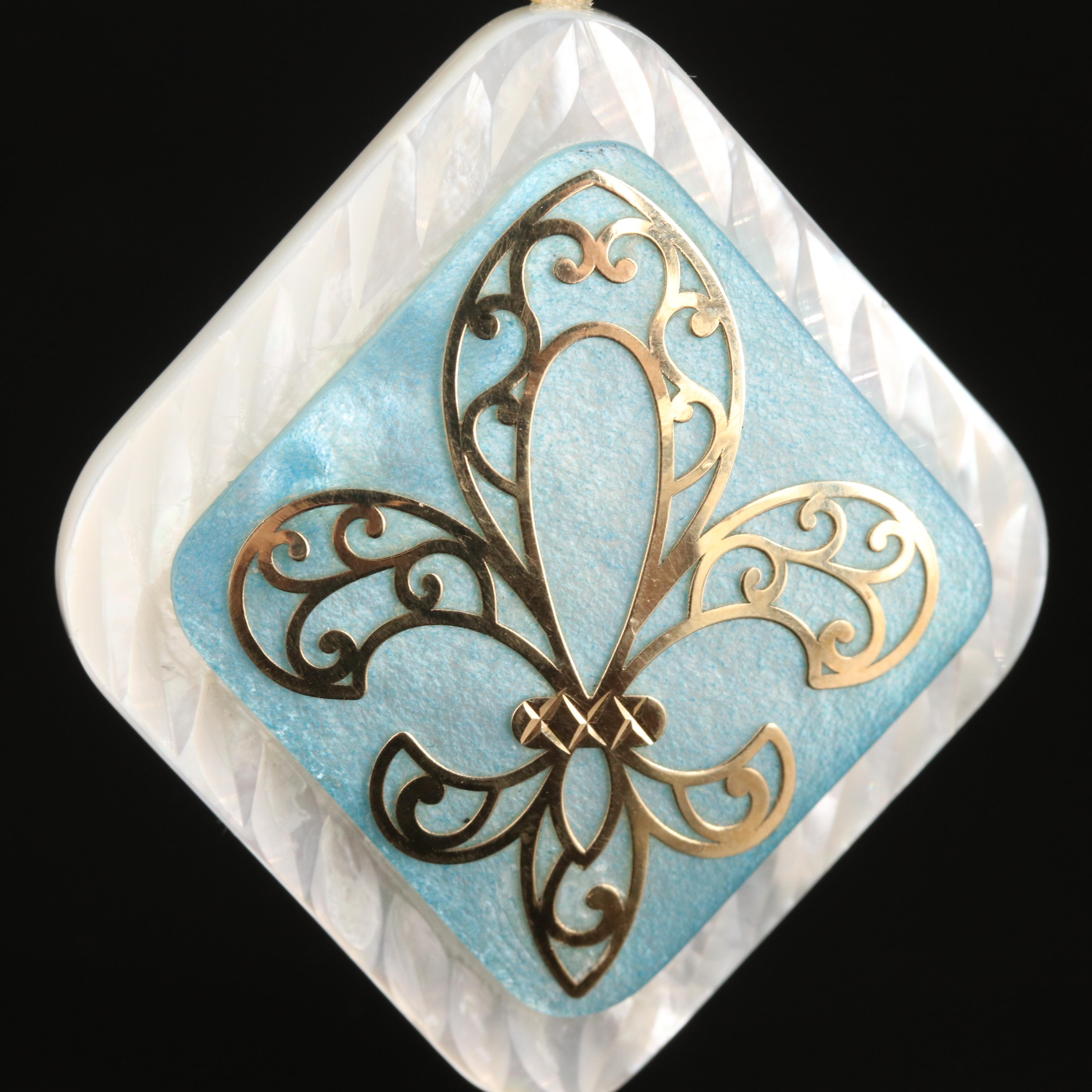 14K Fleur-de-Lis Overlay Mother-of-Pearl Pendant