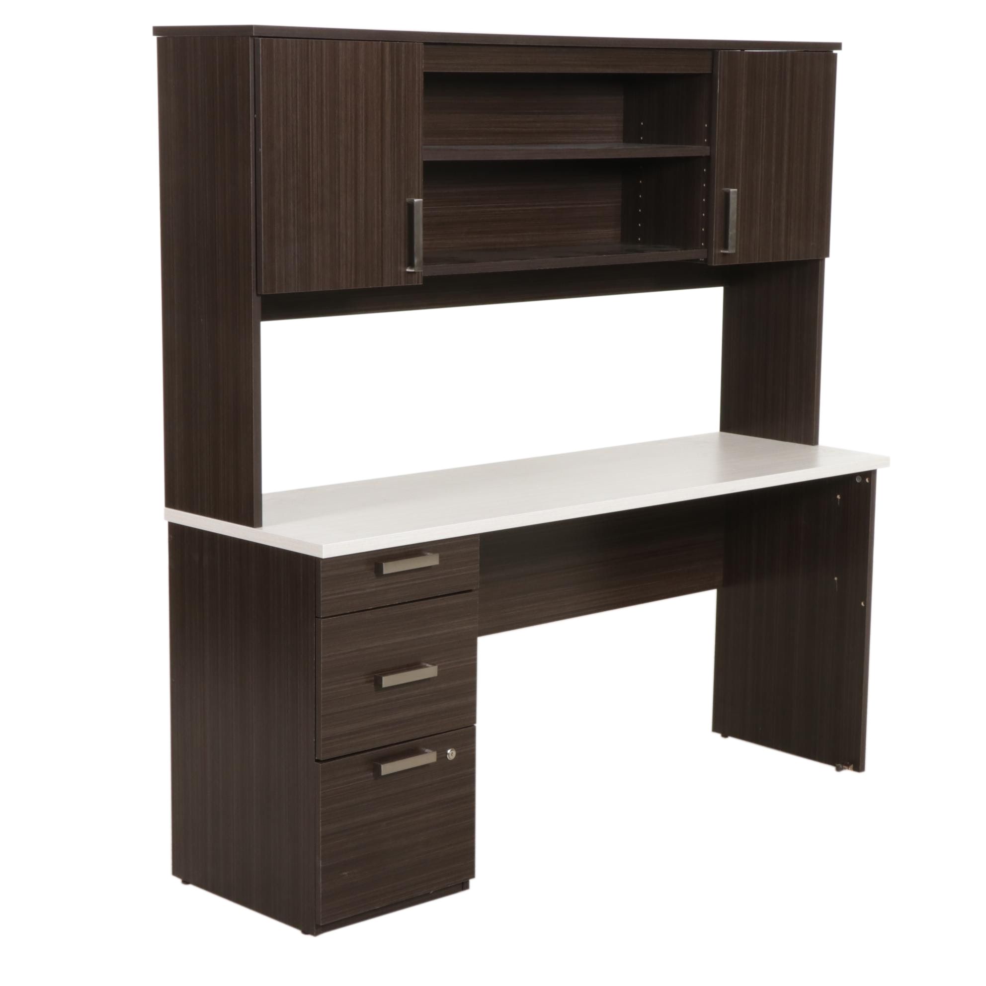 Bestar "Ridgeley" Wood-Grained U-Shaped Desk with Hutch and Two Chairs