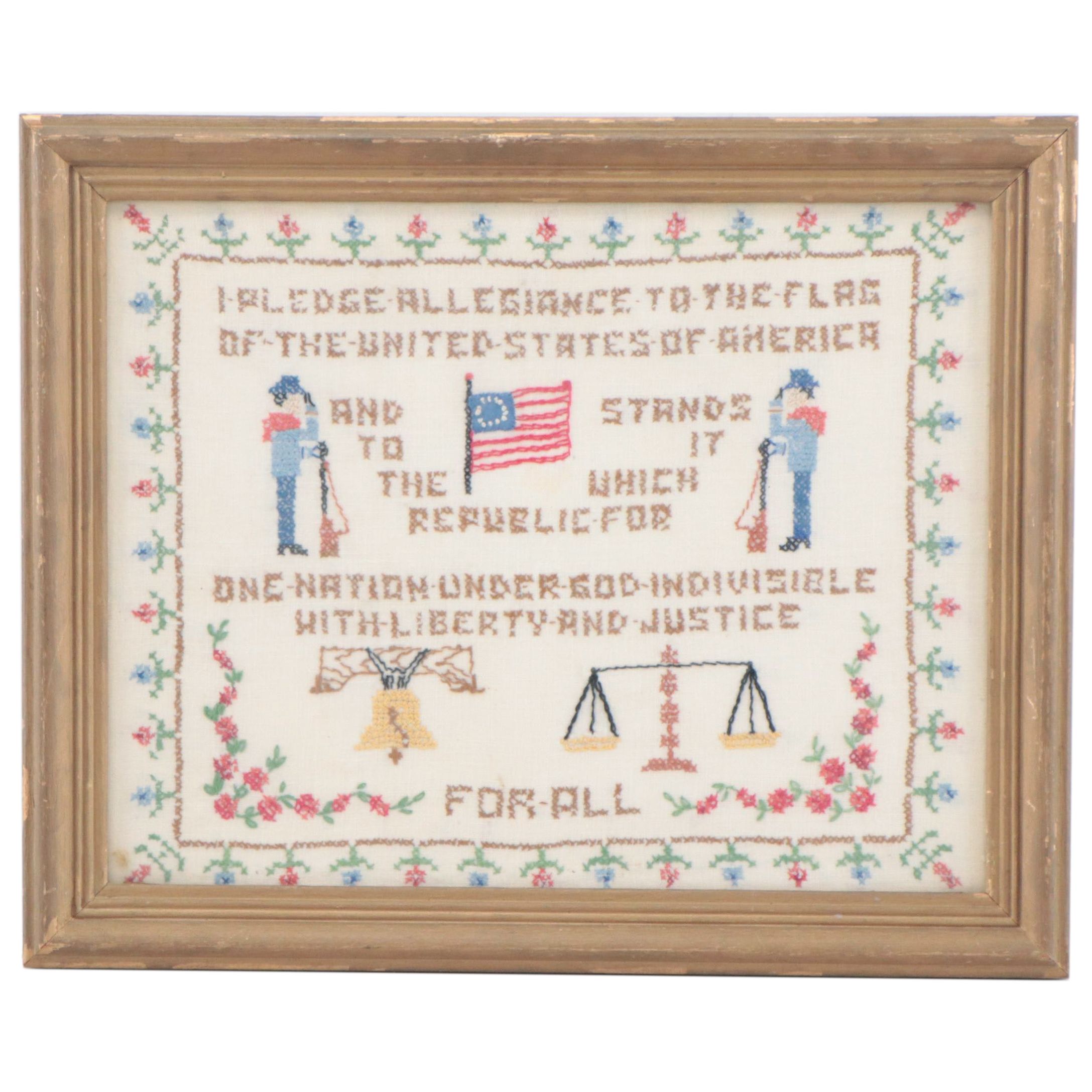 Cross Stitch Embroidery Sampler of United States of America Pledge