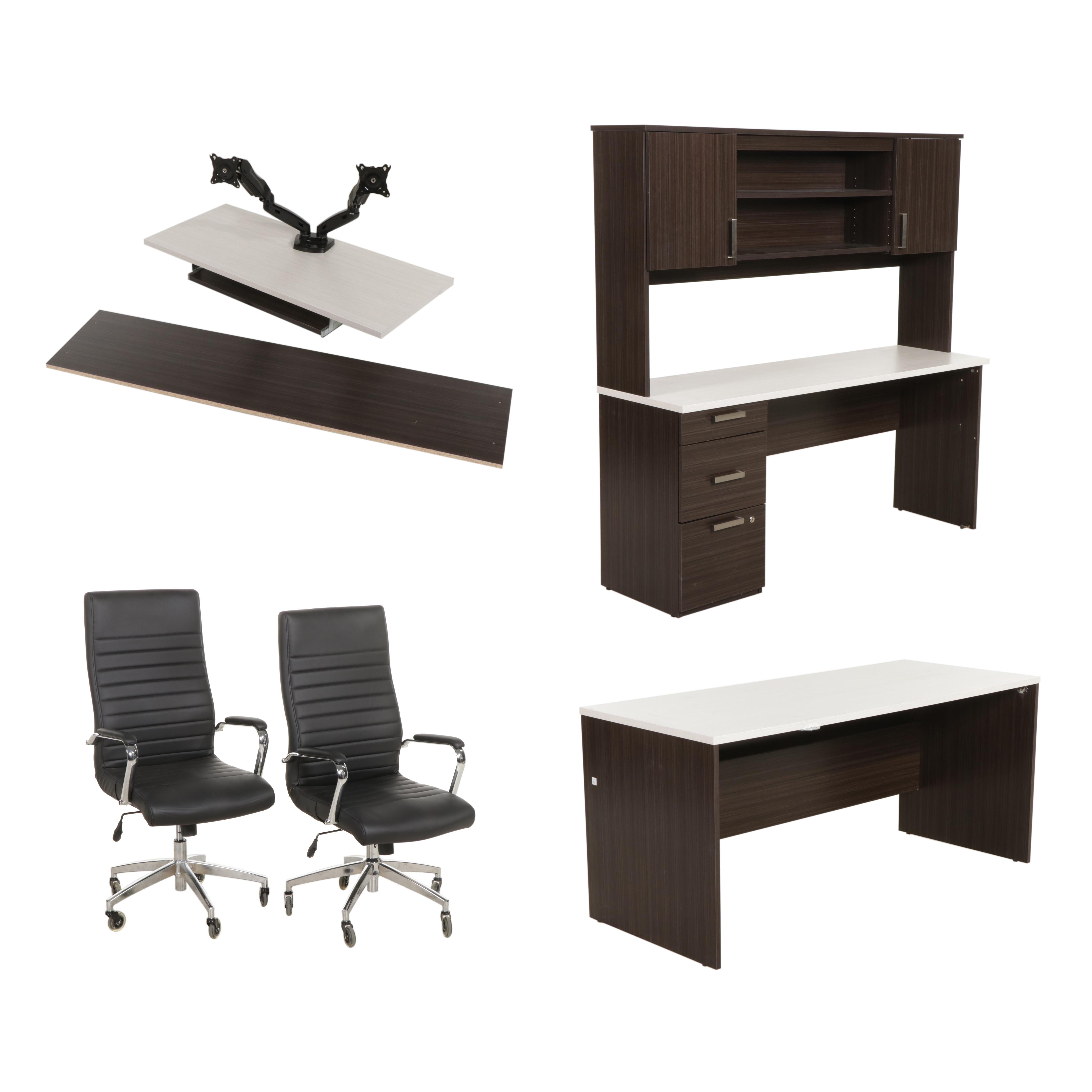 Bestar "Ridgeley" Wood-Grained U-Shaped Desk with Hutch and Two Chairs