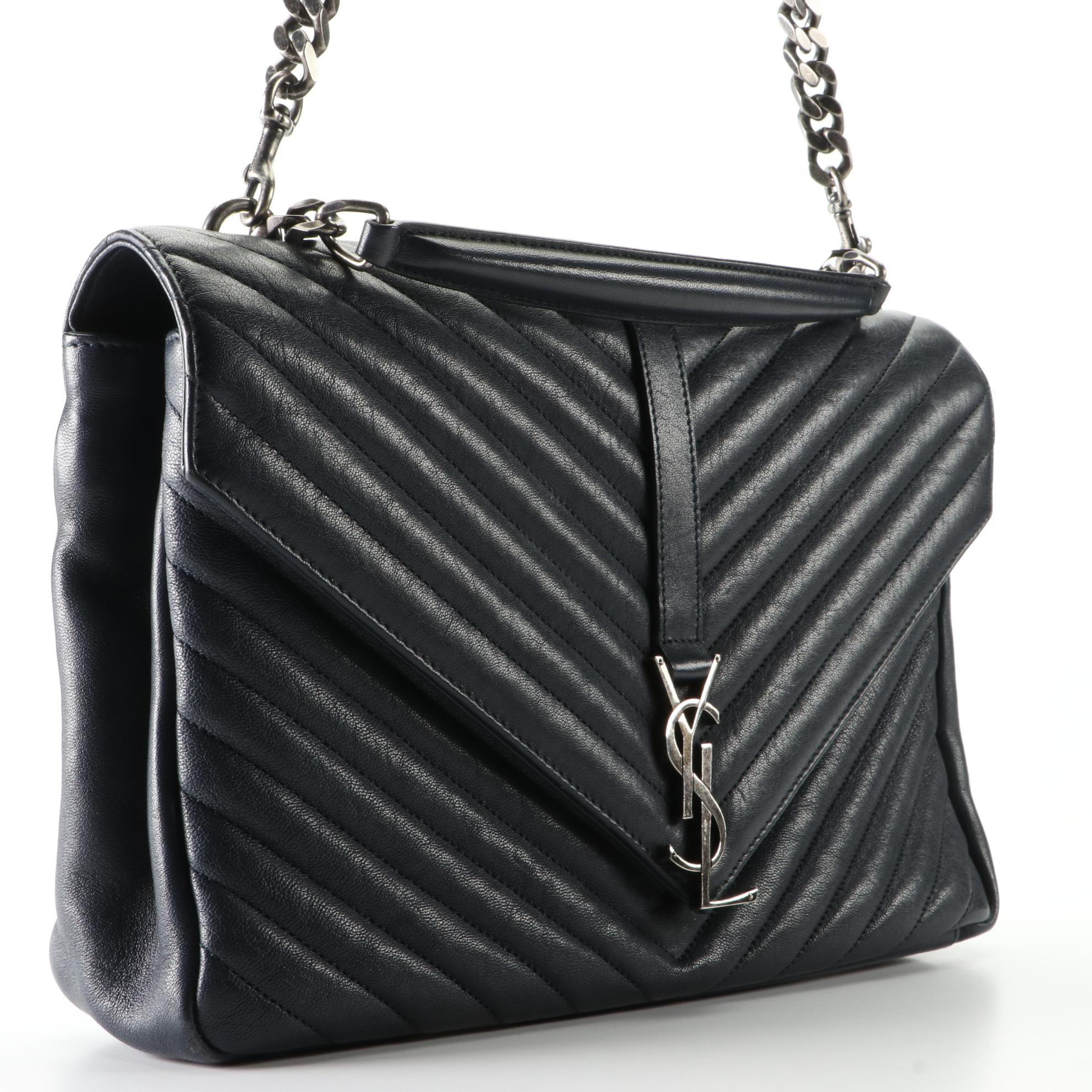 Saint Laurent Large Classic Monogram College Bag in Chevron Matelessé Leather