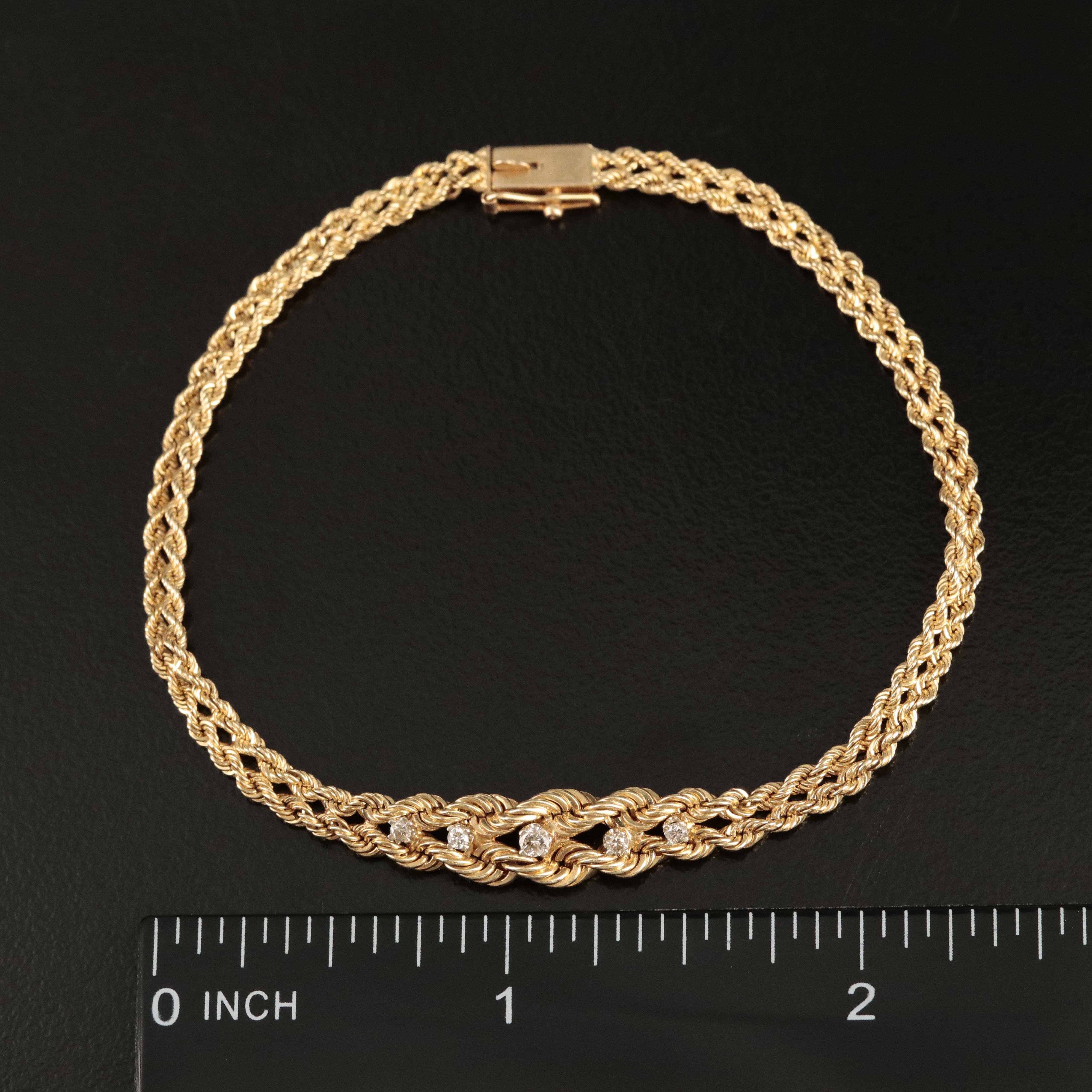 14K 0.10 CTW Diamond on Double Row Rope Chain Bracelet