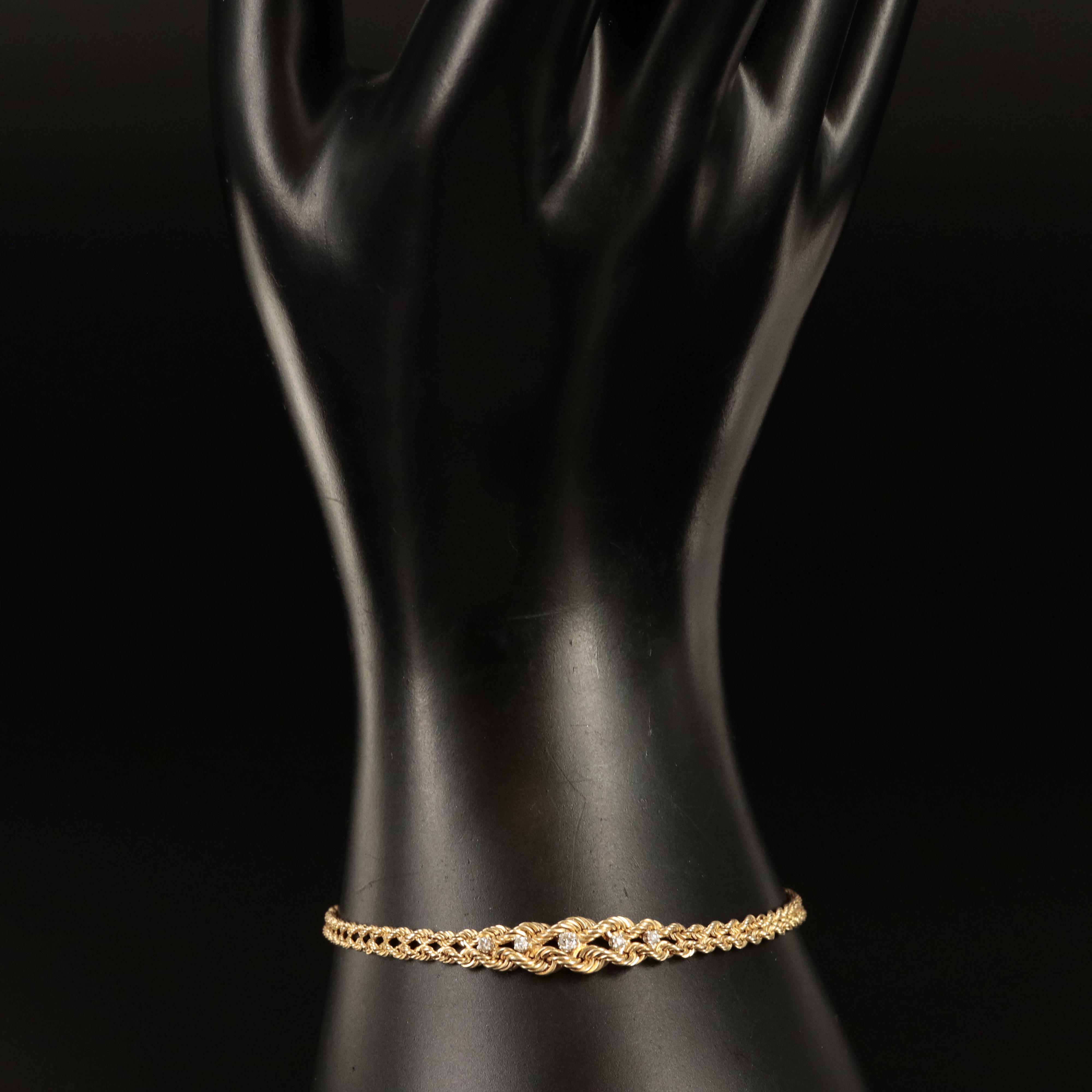 14K 0.10 CTW Diamond on Double Row Rope Chain Bracelet