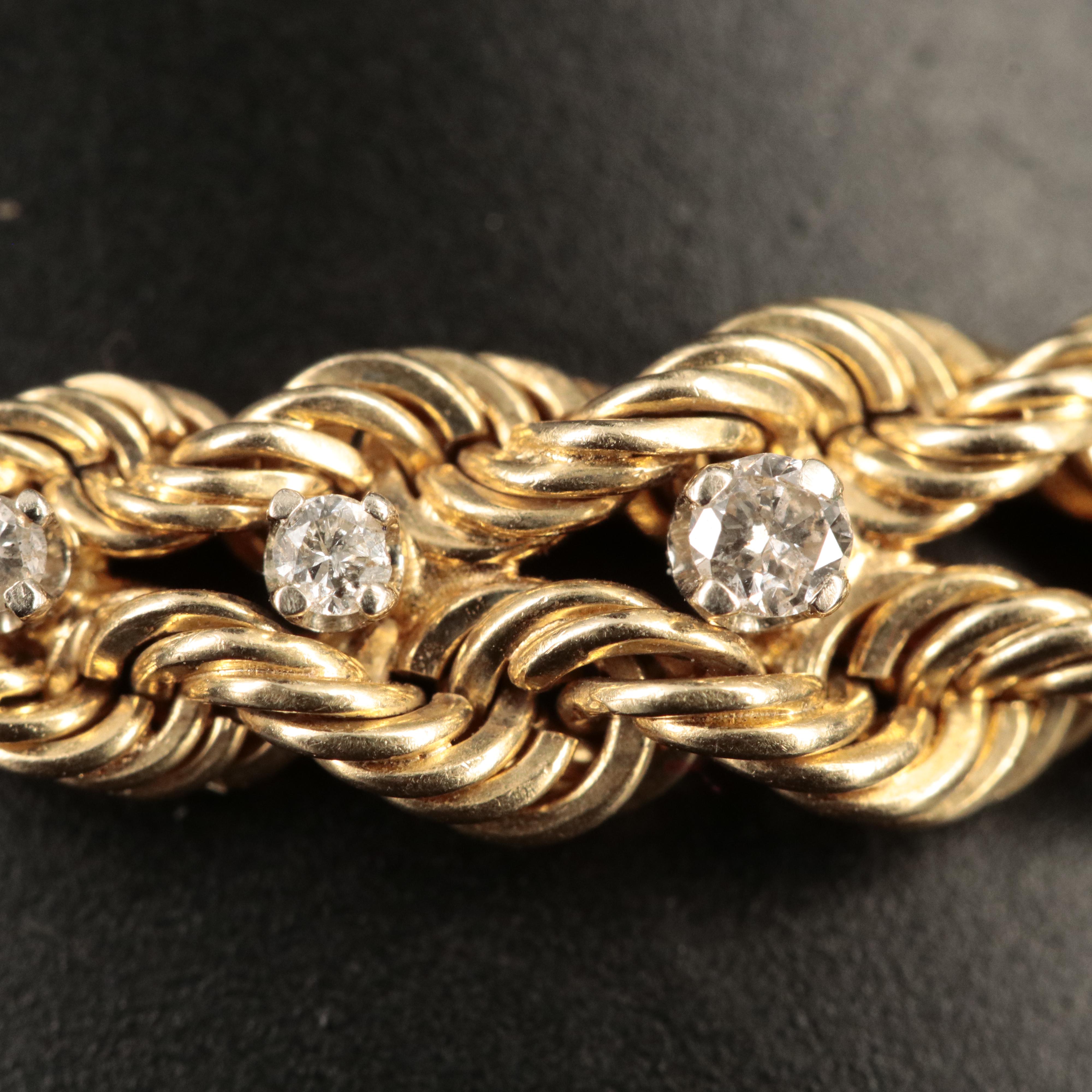 14K 0.10 CTW Diamond on Double Row Rope Chain Bracelet
