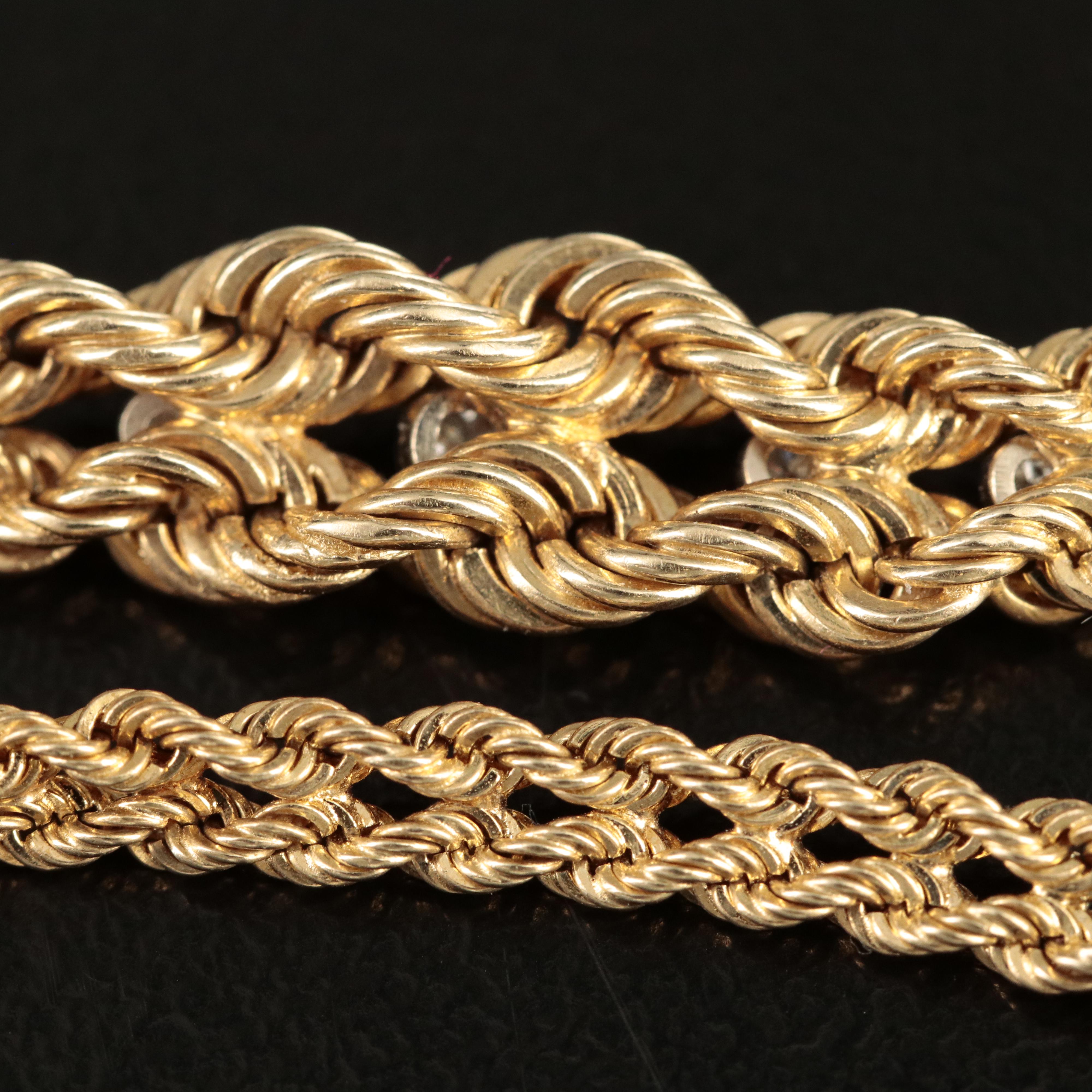 14K 0.10 CTW Diamond on Double Row Rope Chain Bracelet