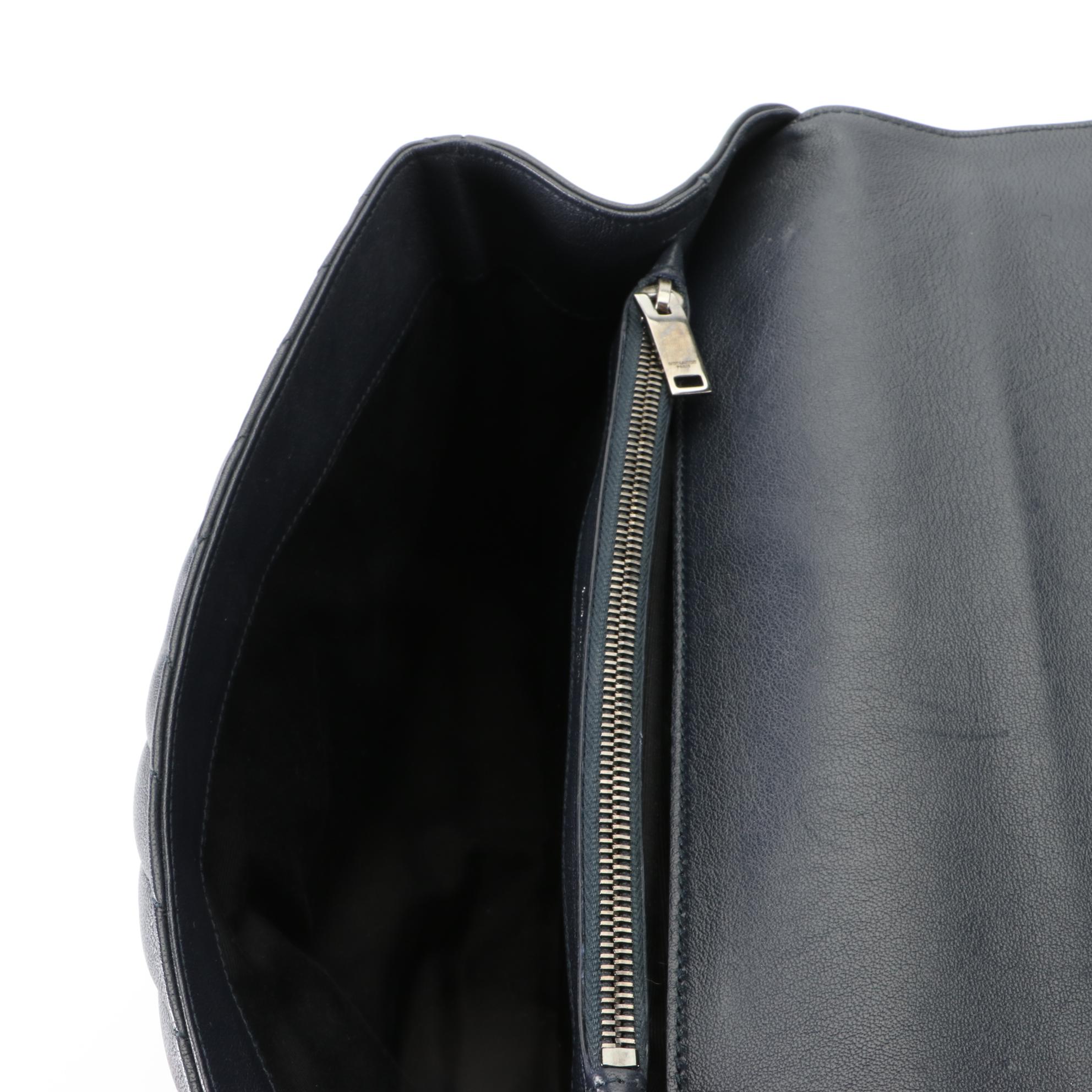 Saint Laurent Large Classic Monogram College Bag in Chevron Matelessé Leather