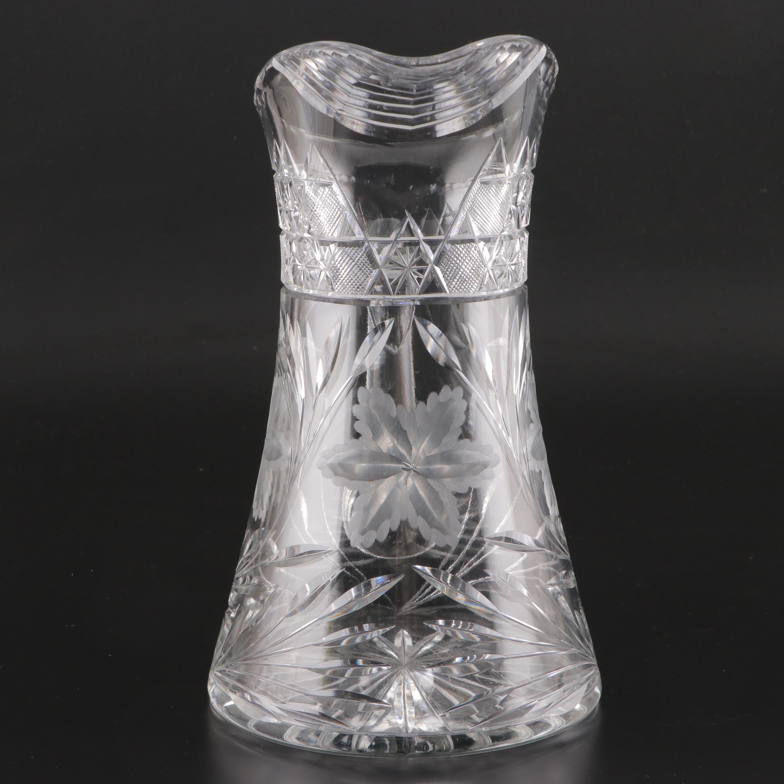 ABP Style Cut Glass Thumbprint Handled Creamer, Sugar and Pitcher, 20th Century