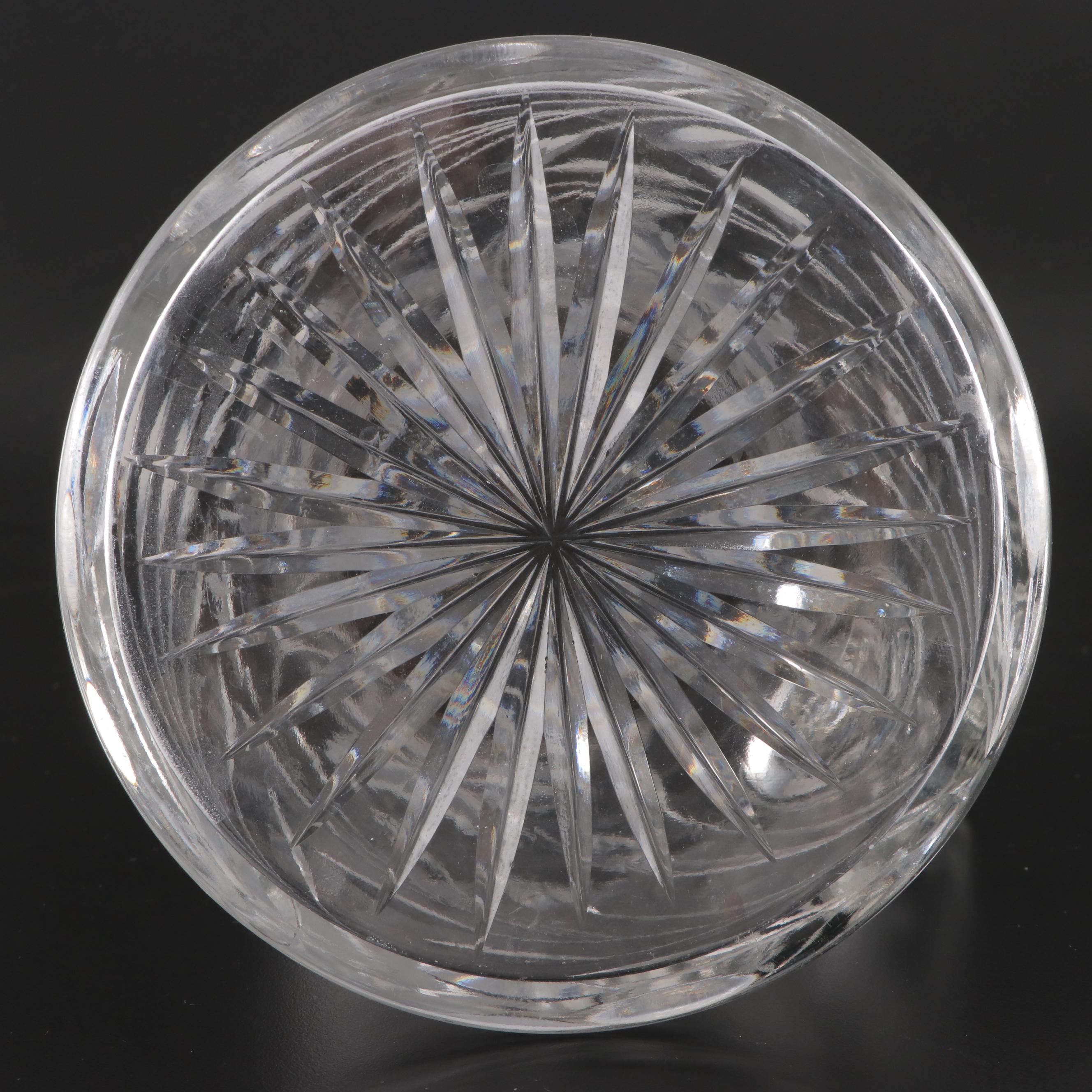 ABP Style Cut Glass Thumbprint Handled Creamer, Sugar and Pitcher, 20th Century