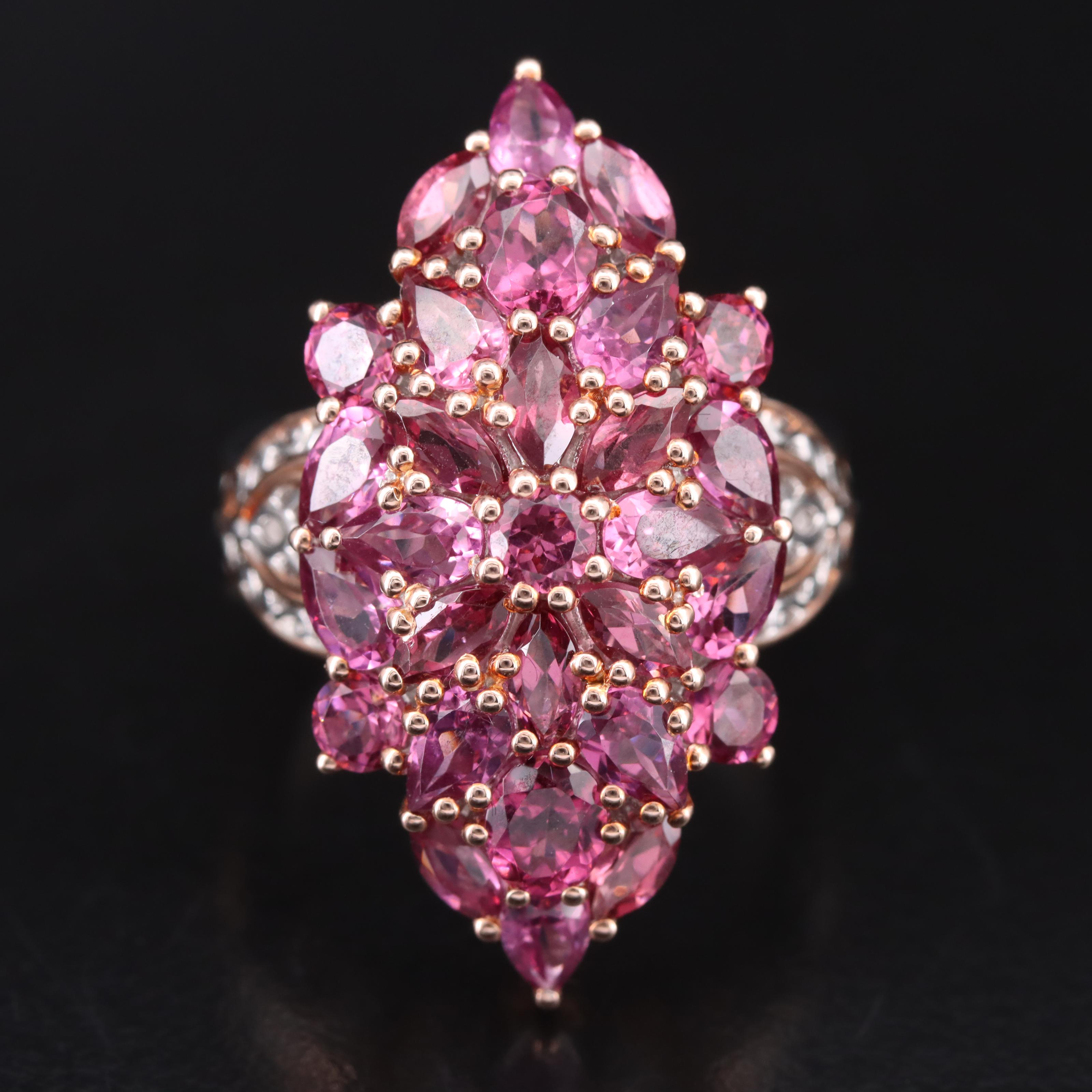 Sterling Garnet Navette Cluster Ring