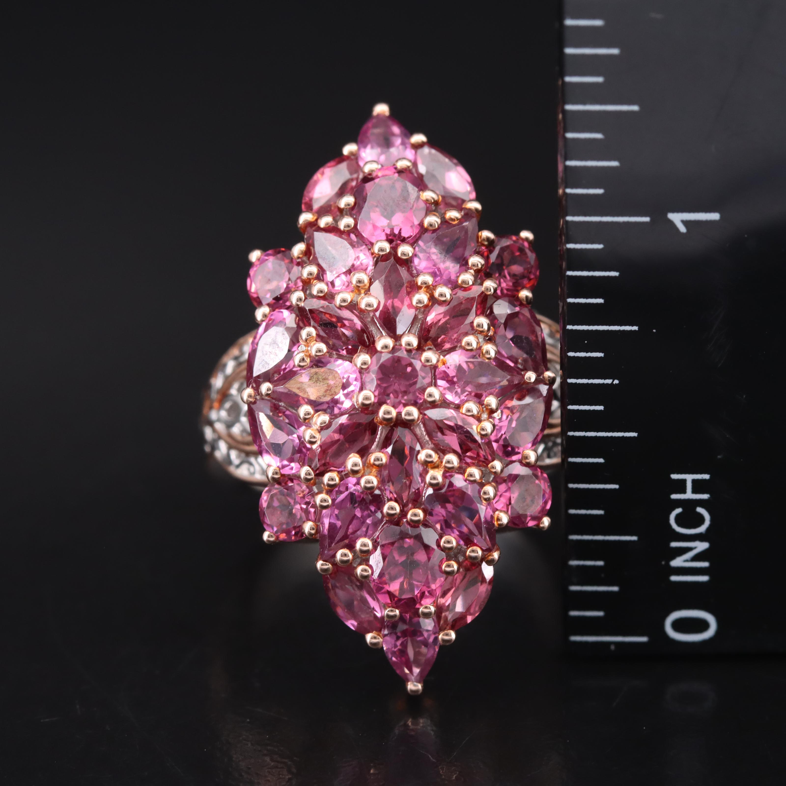 Sterling Garnet Navette Cluster Ring