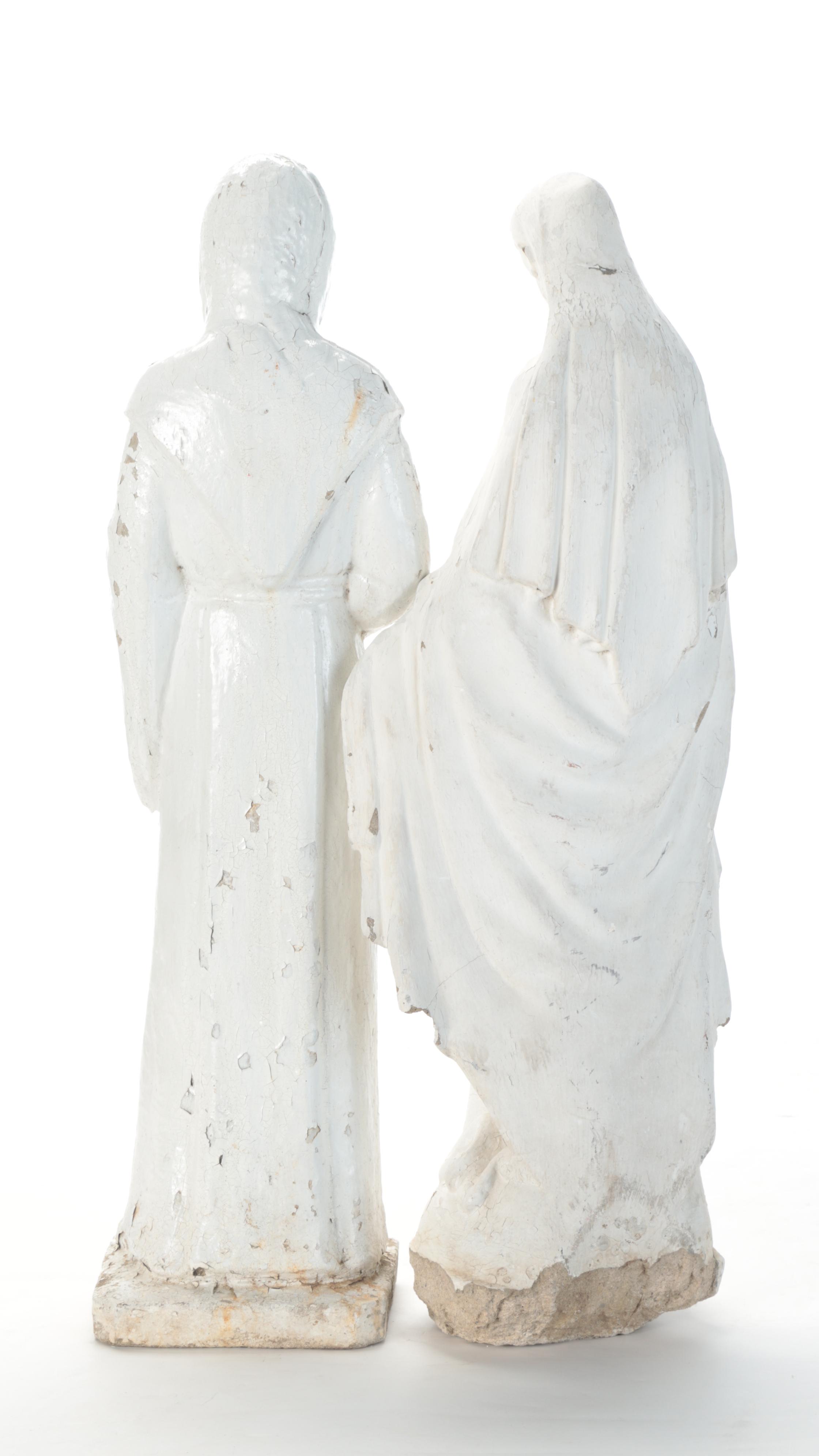 Painted Concreate Virgin Mary and St. Francis of Assisi Garden Statues