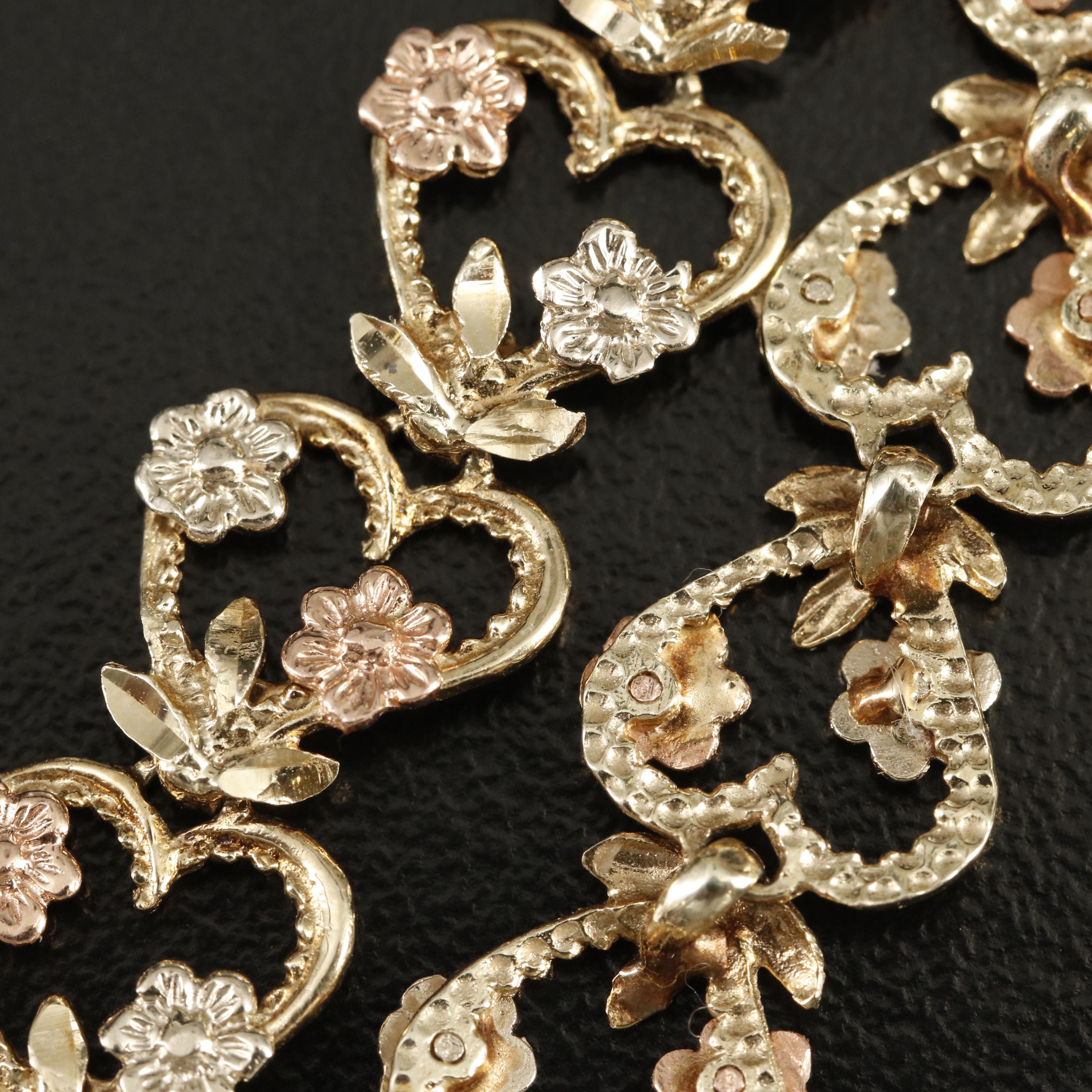 14K Heart Bracelet with Flower Accents