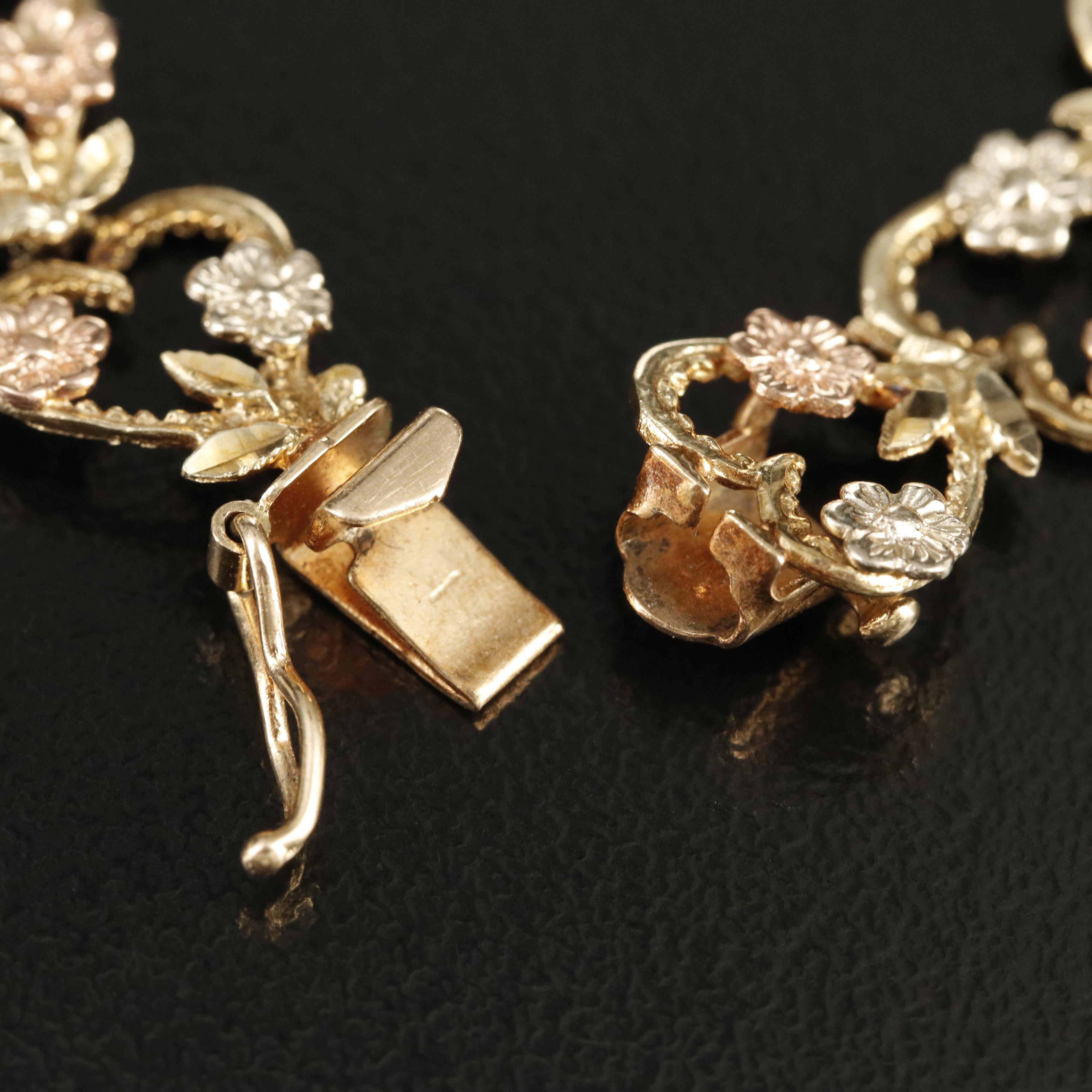 14K Heart Bracelet with Flower Accents