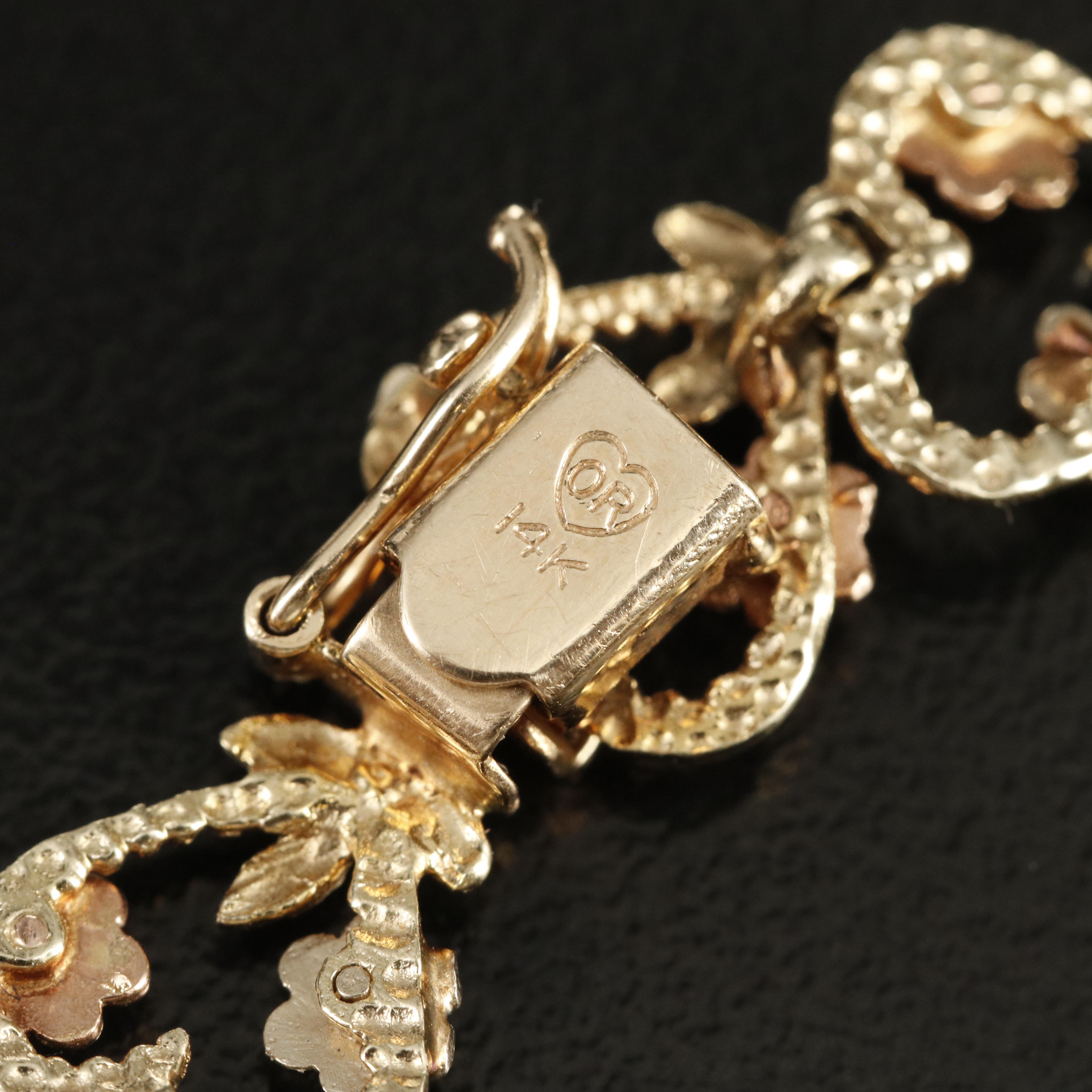 14K Heart Bracelet with Flower Accents