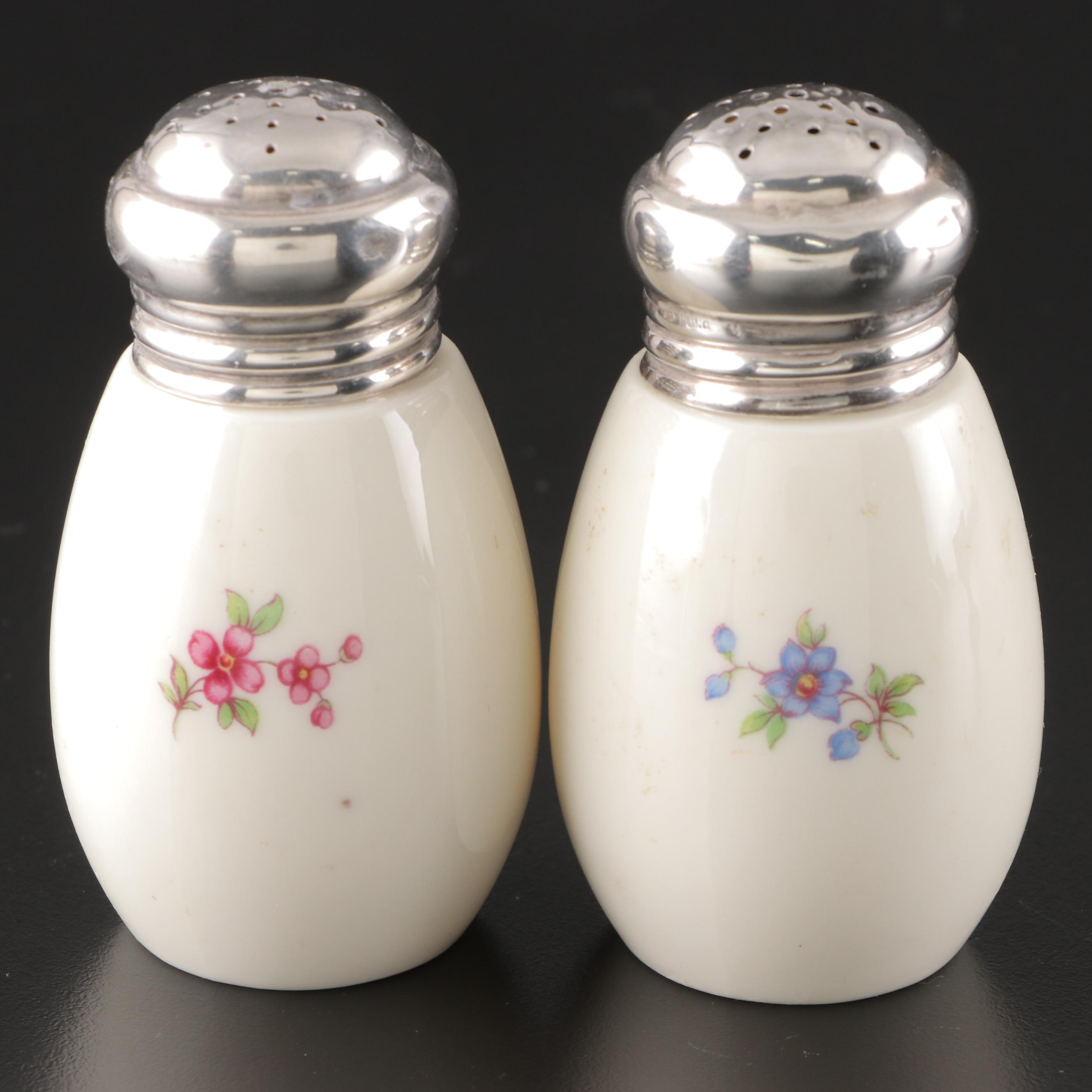 Lenox "Lenox Rose" Sterling and Bone China Shakers with Pressed Glass Salt