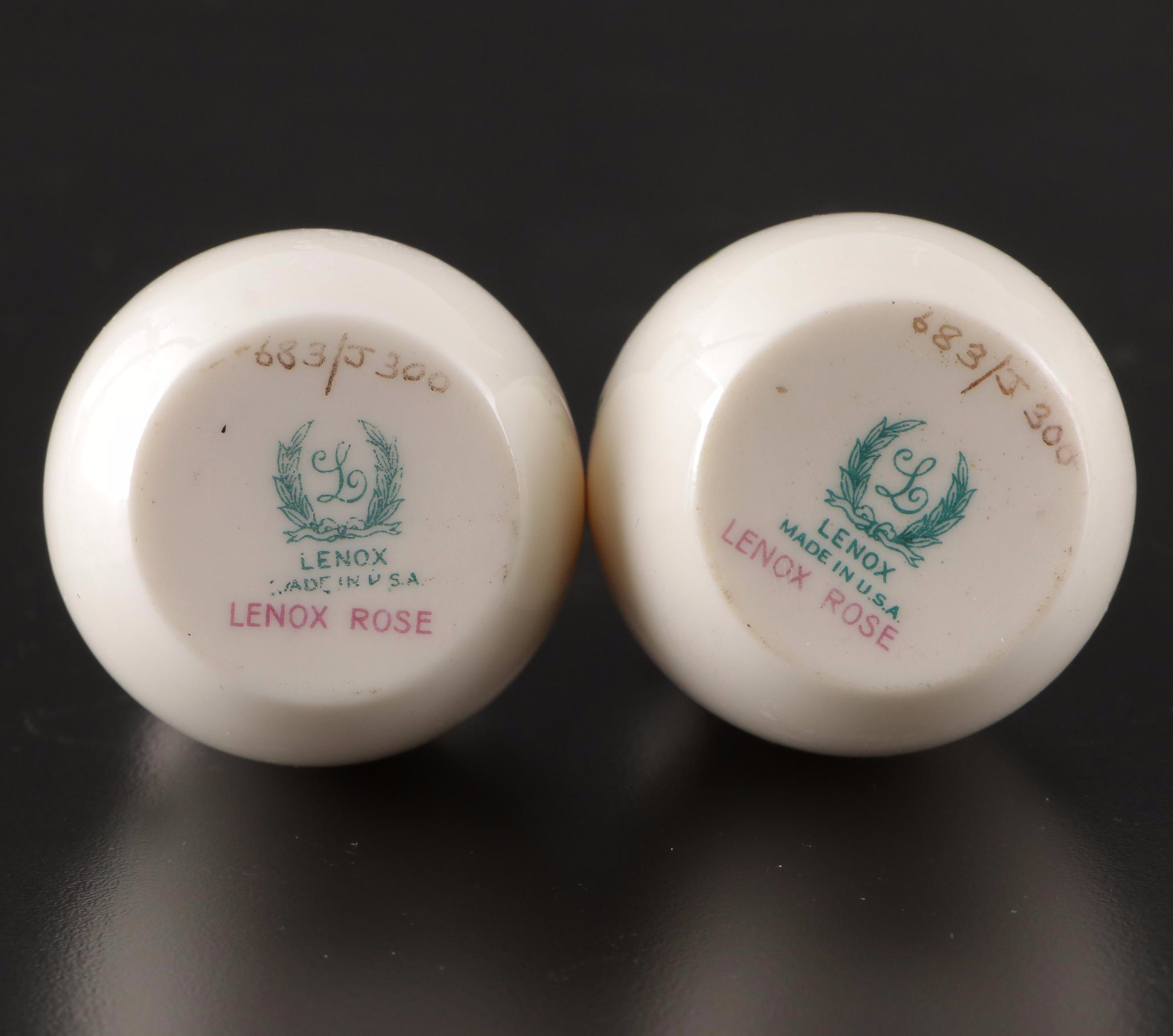 Lenox "Lenox Rose" Sterling and Bone China Shakers with Pressed Glass Salt