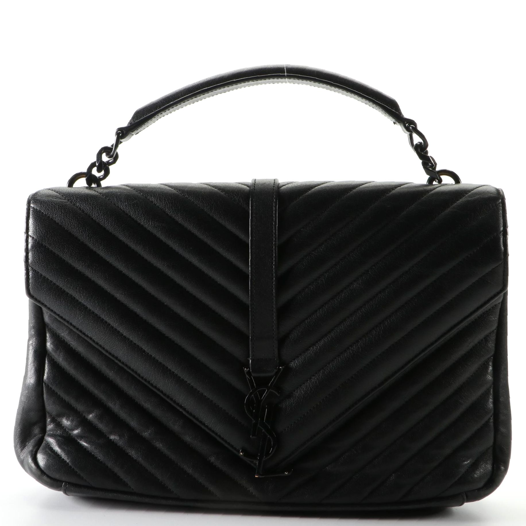 St. Laurent Large Classic Monogram College Handbag in Chevron Matelessé Leather