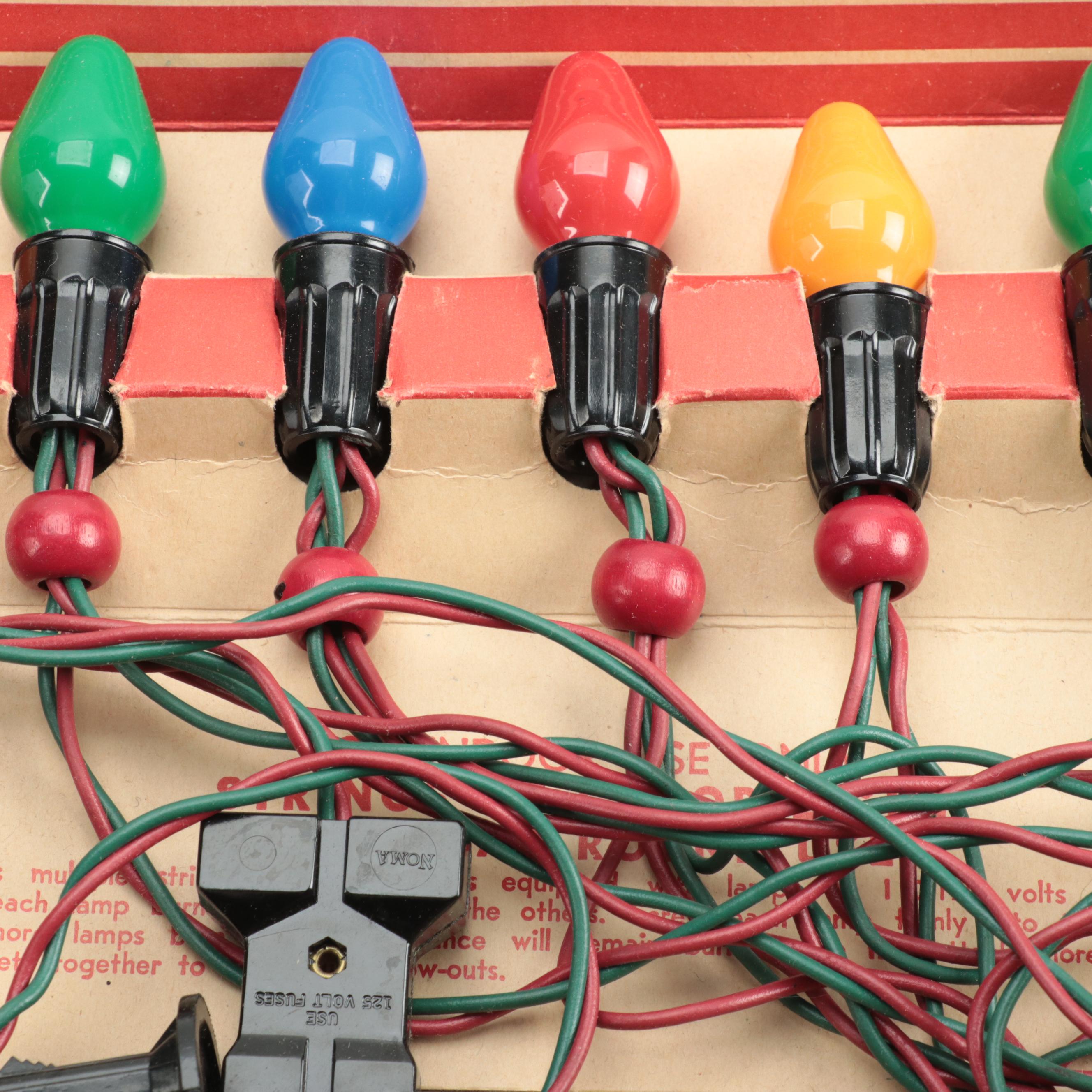 Noma Safety Christmas Light Plug With String Lights, Mid-20th Century