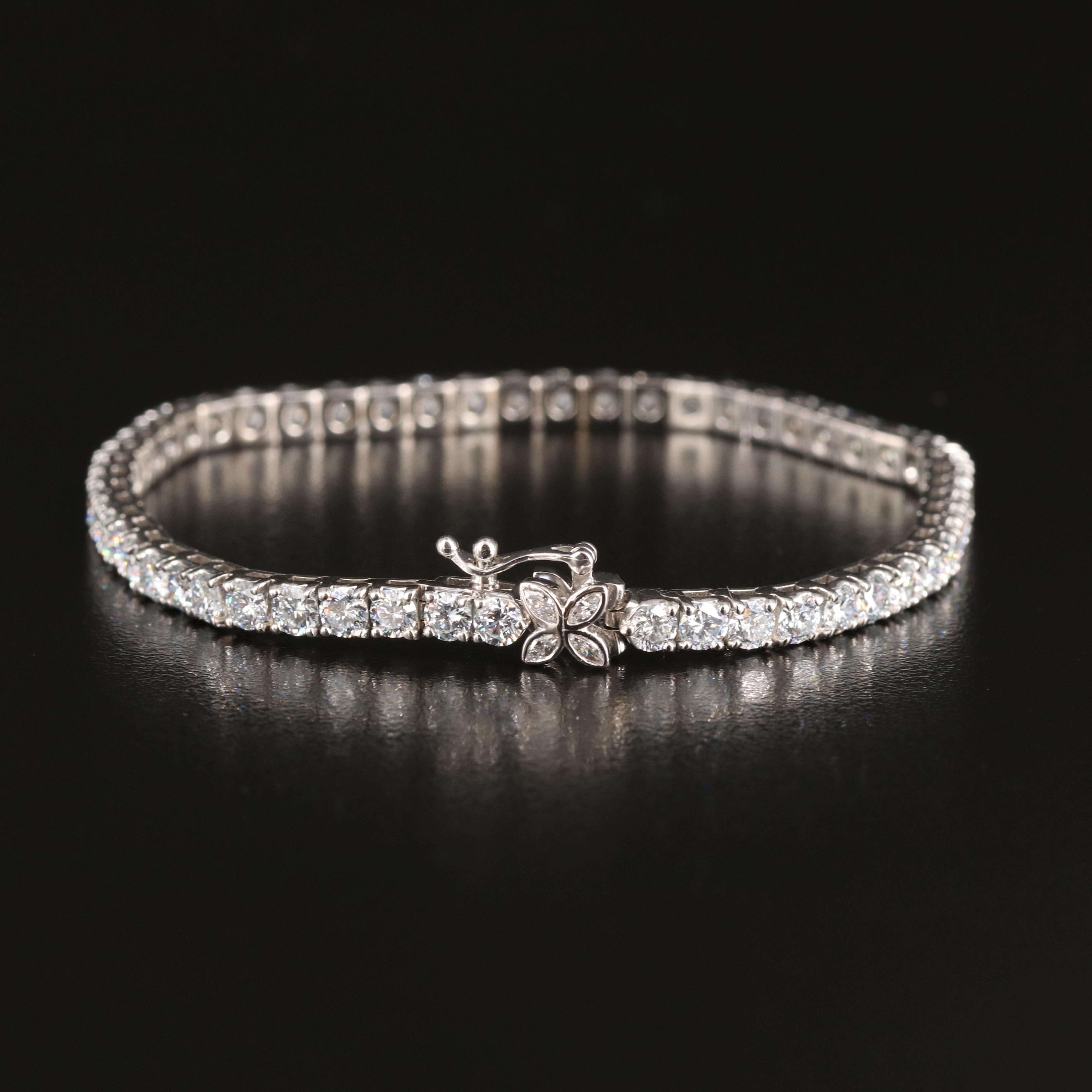 14K 7.00 CTW Lab Grown Diamond Line Bracelet with Floral Clasp