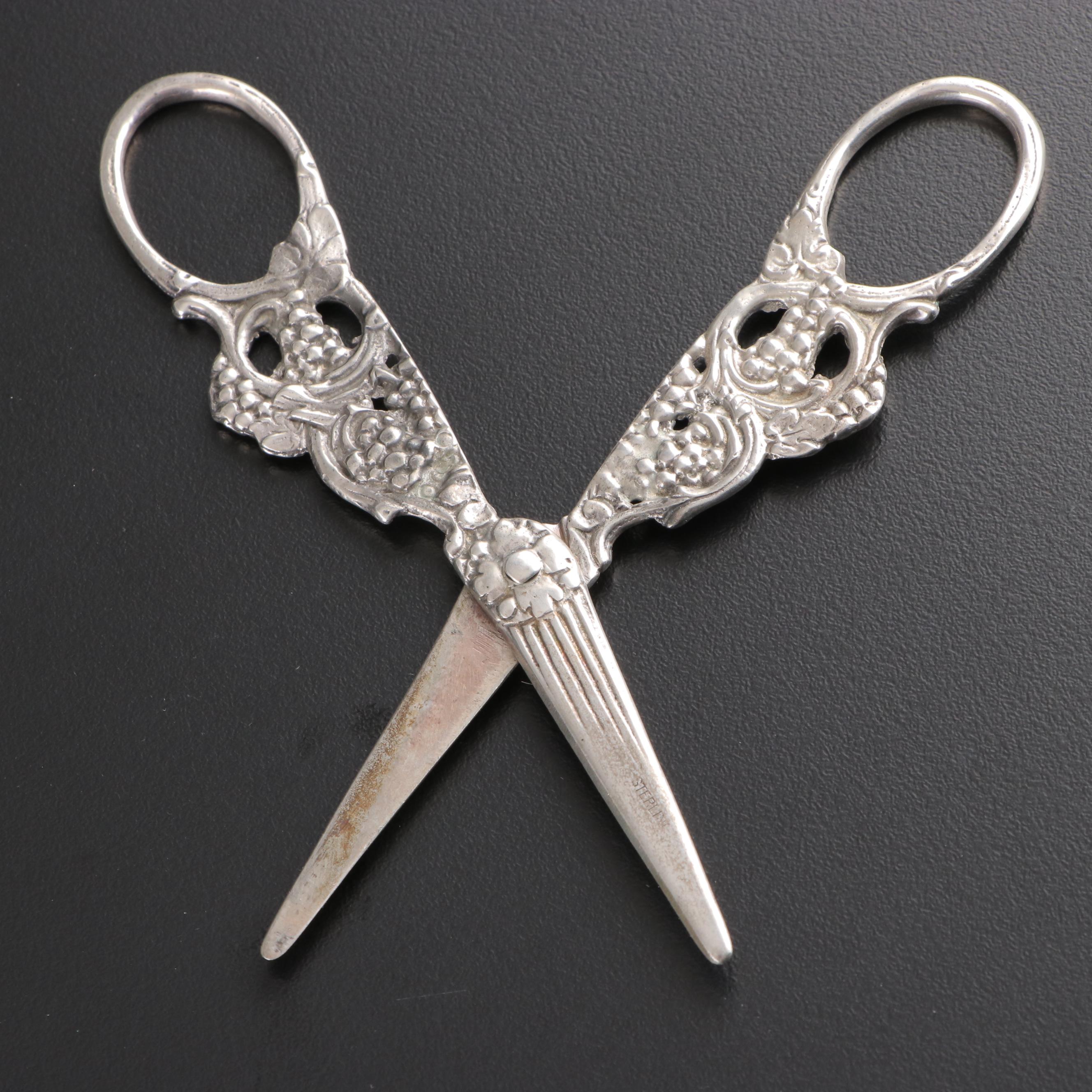 American Sterling Silver Vine Motif Grape Shears, Late 19th/ Early 20th C.