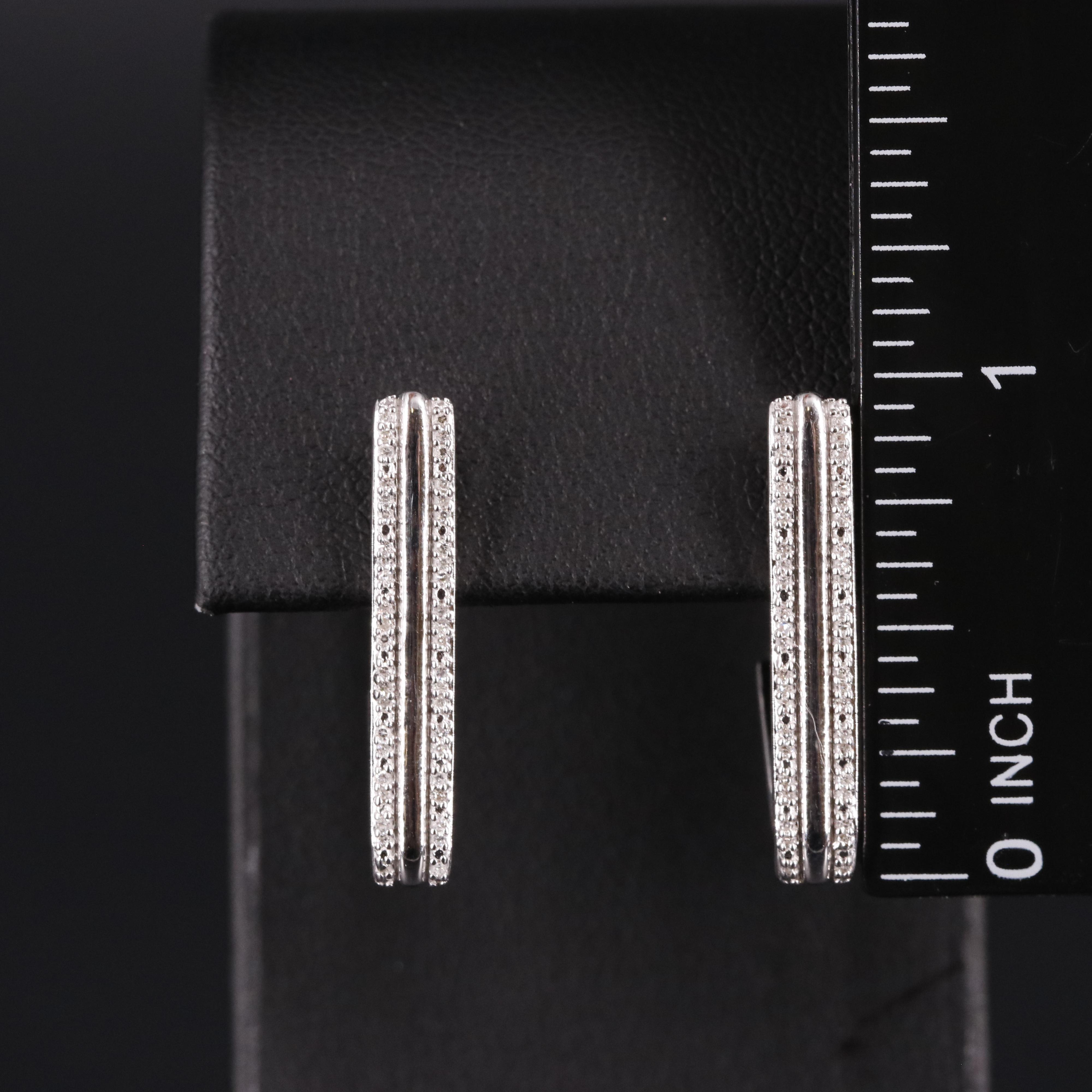 Sterling Diamond Triangular J Hoop Earrings