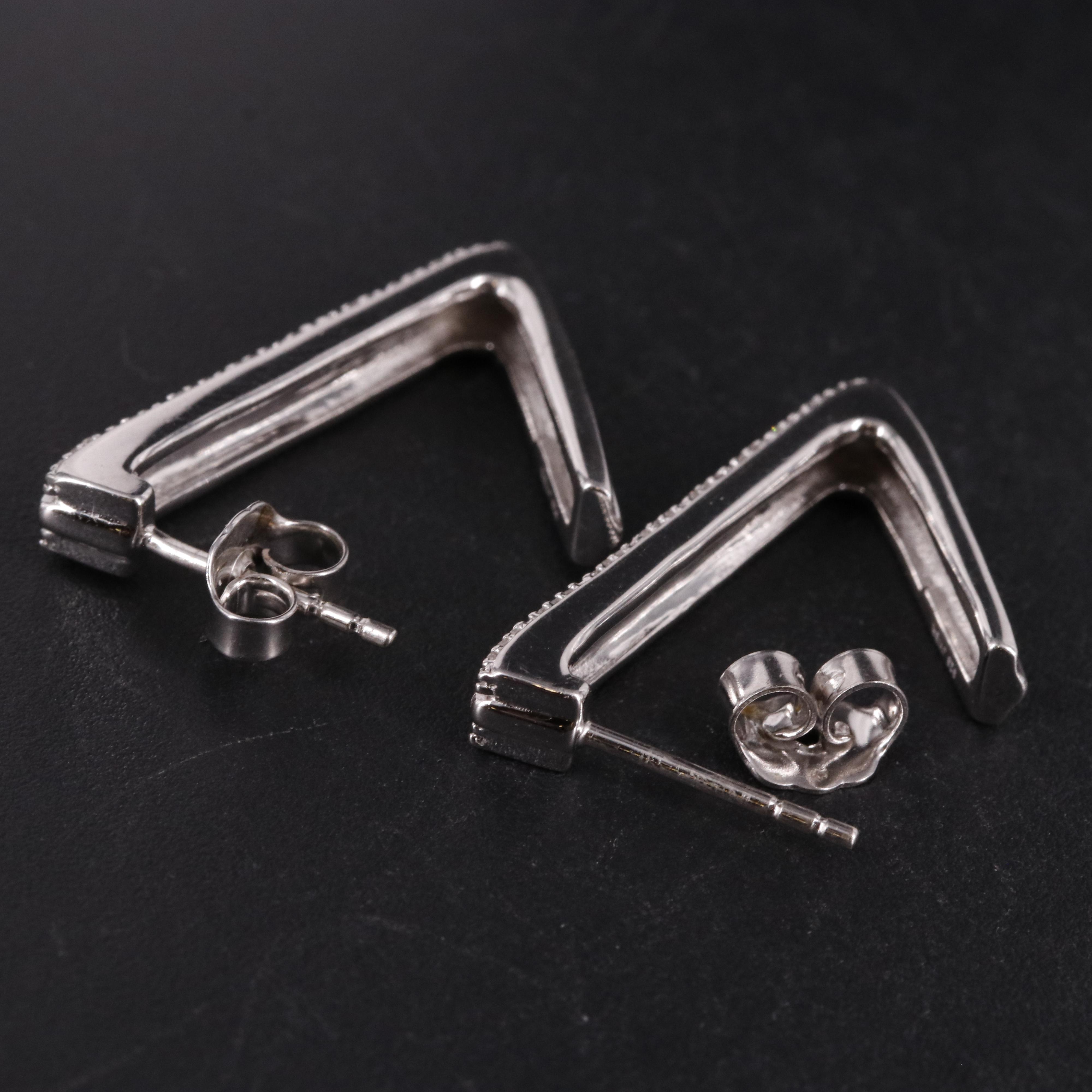 Sterling Diamond Triangular J Hoop Earrings