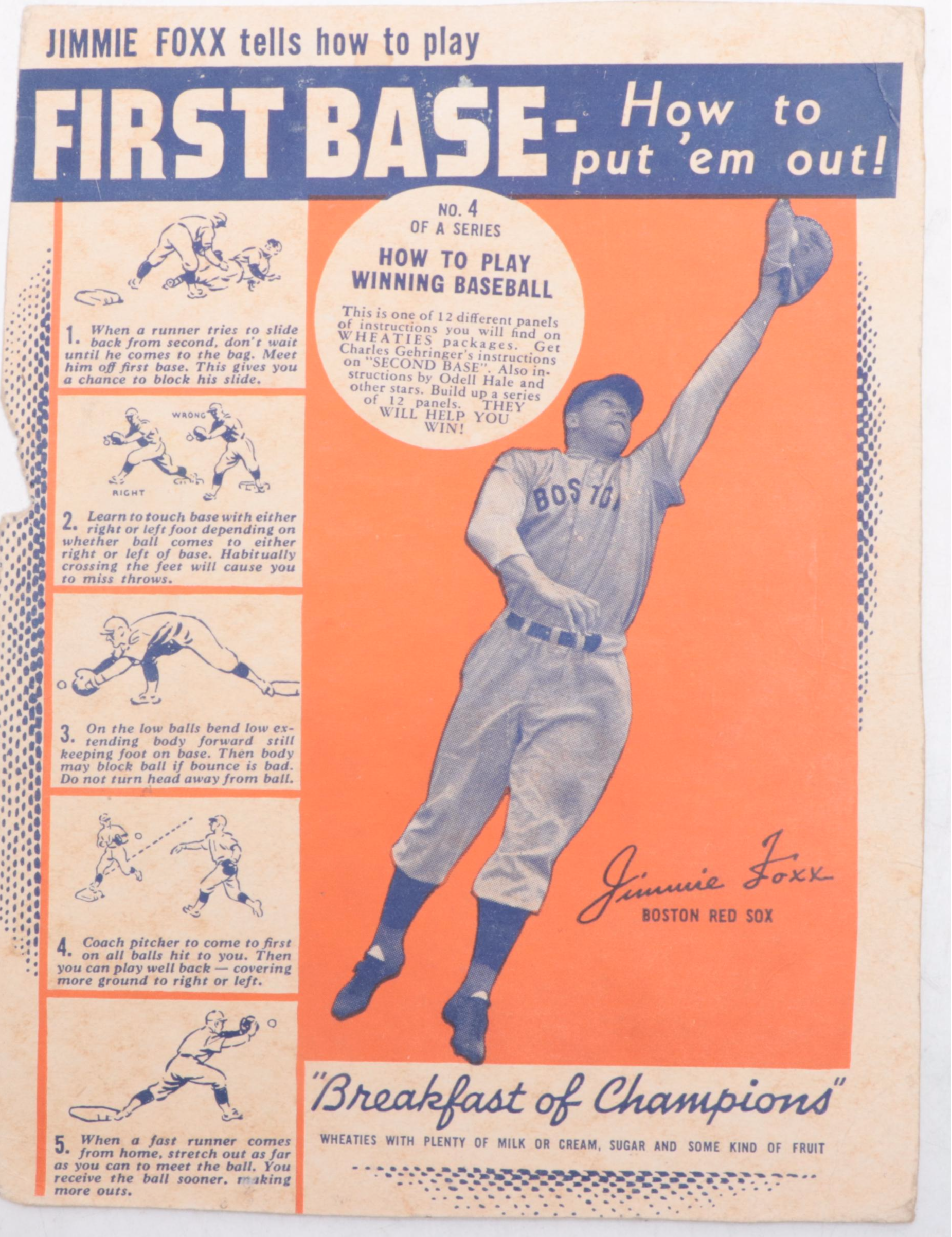 Wheaties Al Simmons and Jimmie Foxx Baseball Cereal Box Panels, 1930s