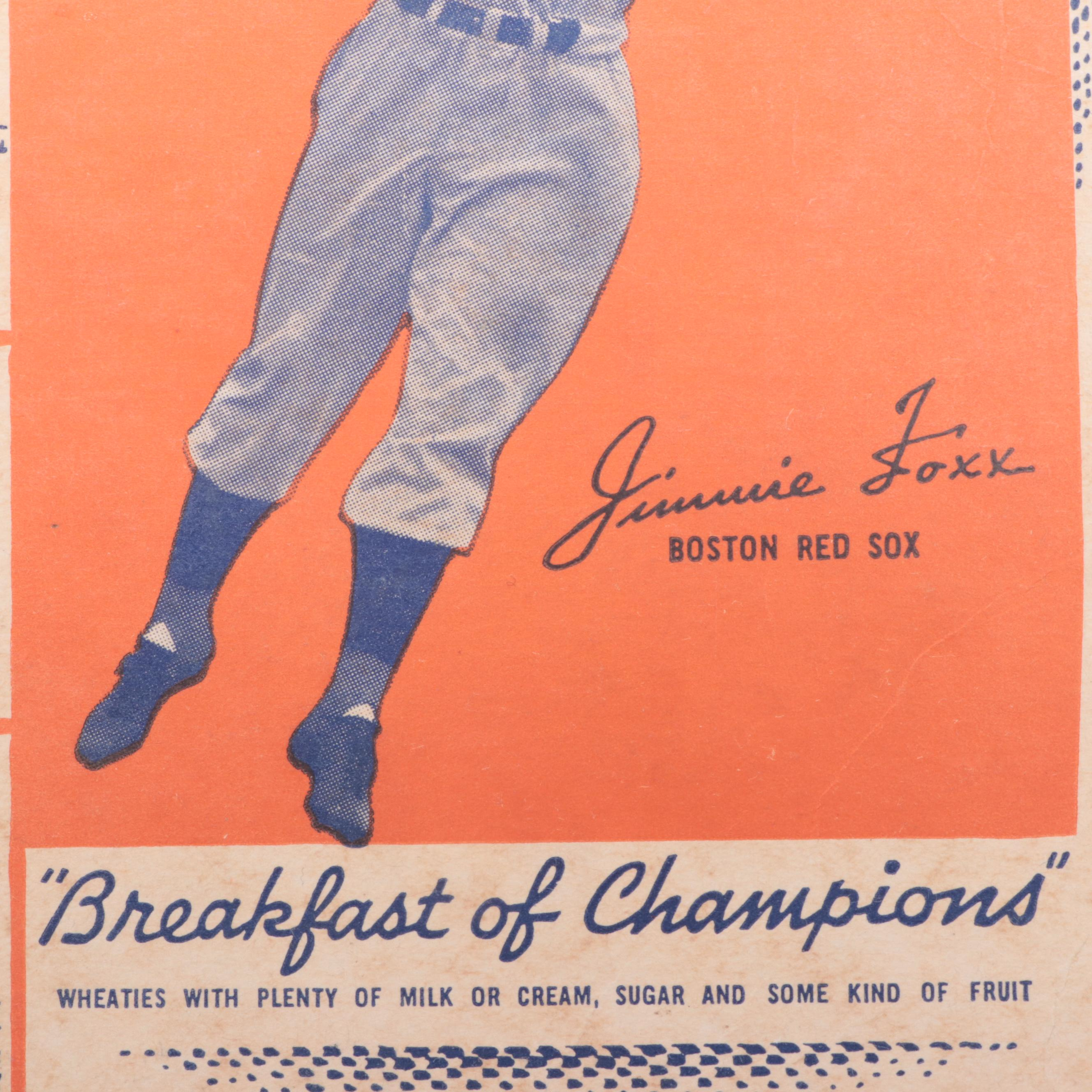 Wheaties Al Simmons and Jimmie Foxx Baseball Cereal Box Panels, 1930s