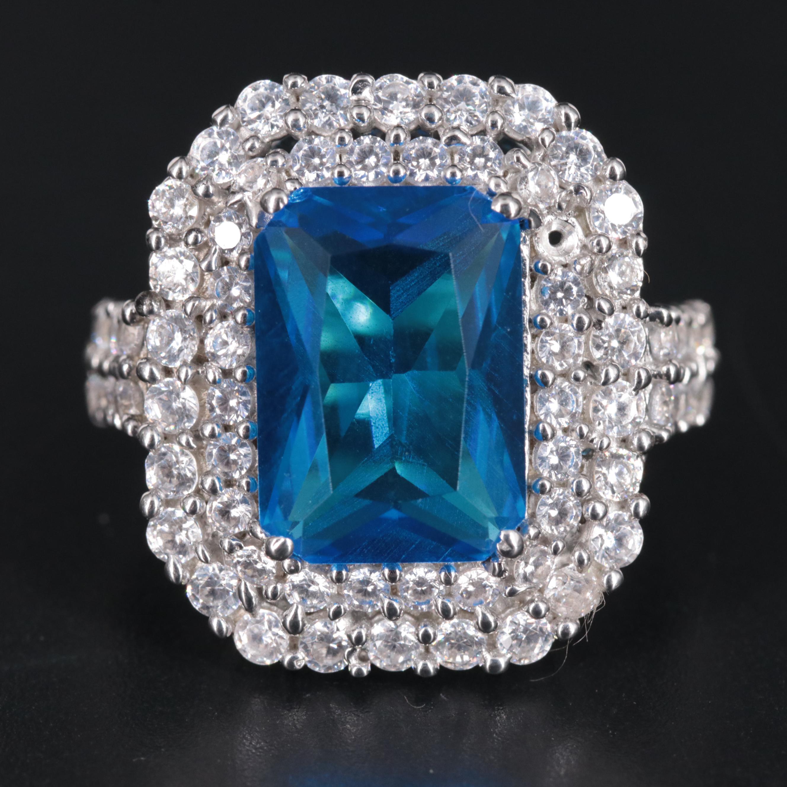 Sterling Silver Topaz and Cubic Zirconia Ring