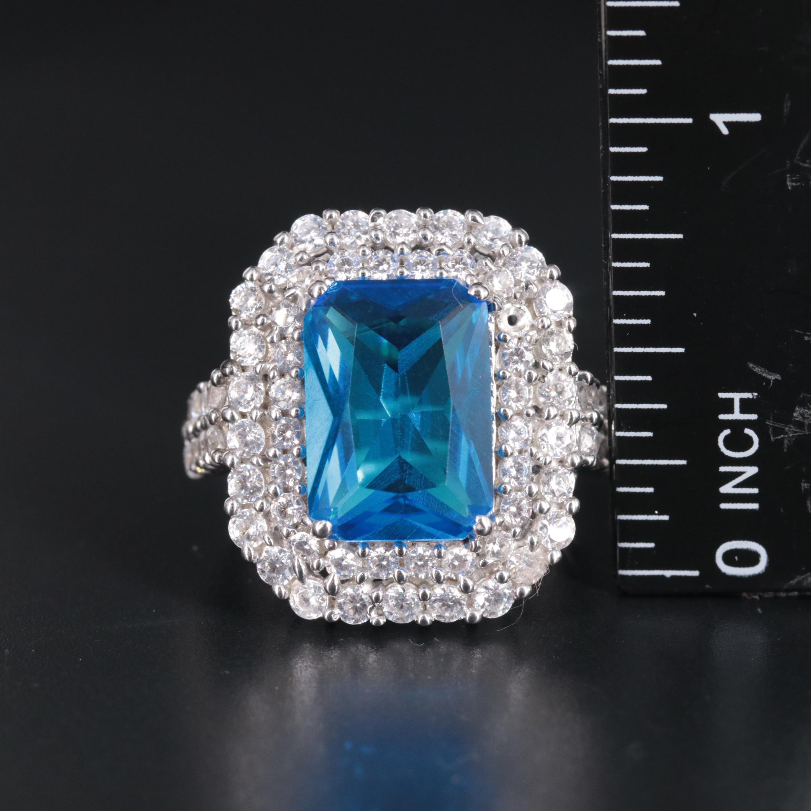 Sterling Silver Topaz and Cubic Zirconia Ring