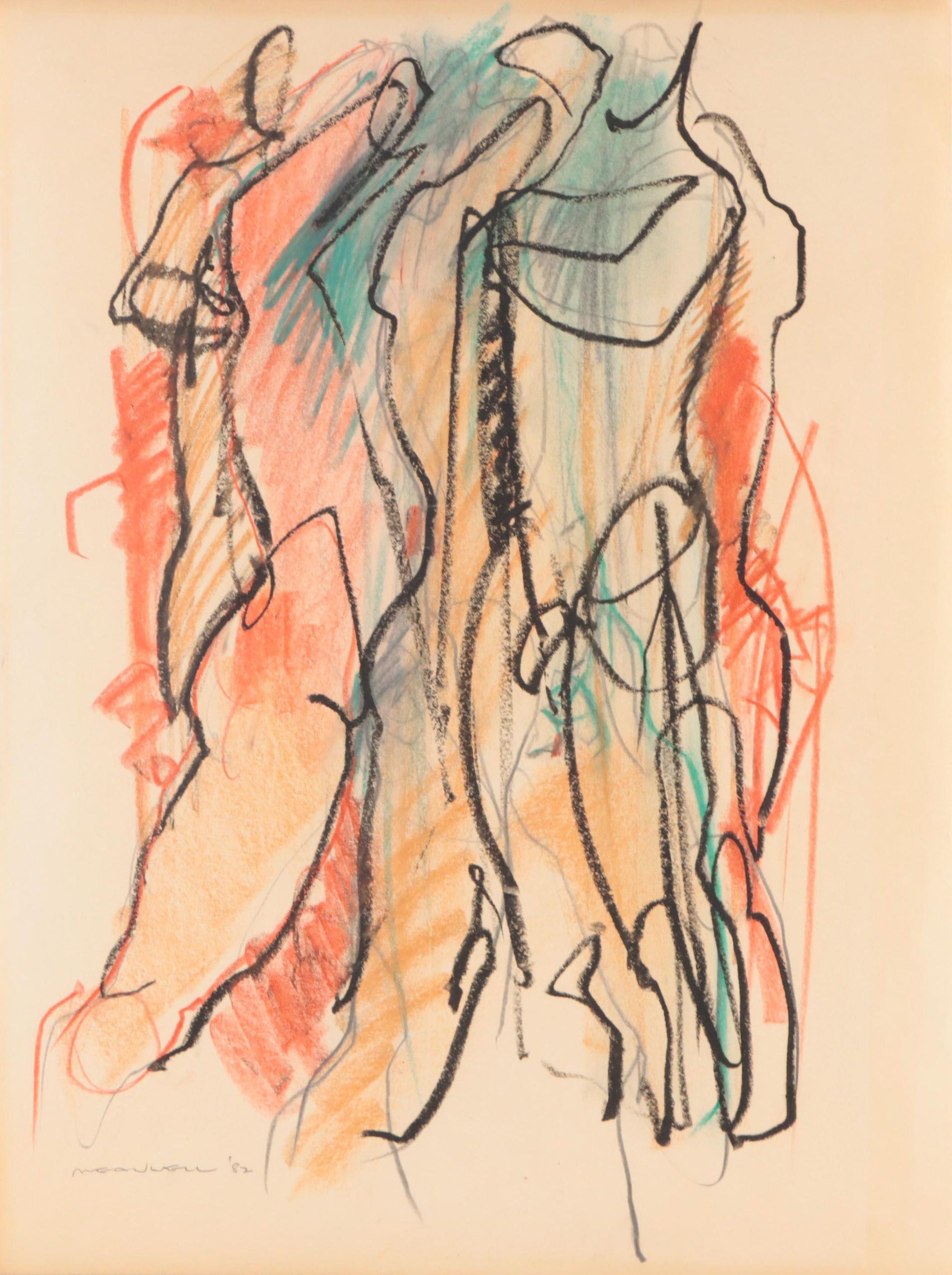 Jack Meanwell Expressionist Oil Pastel Figure Drawing, 1982