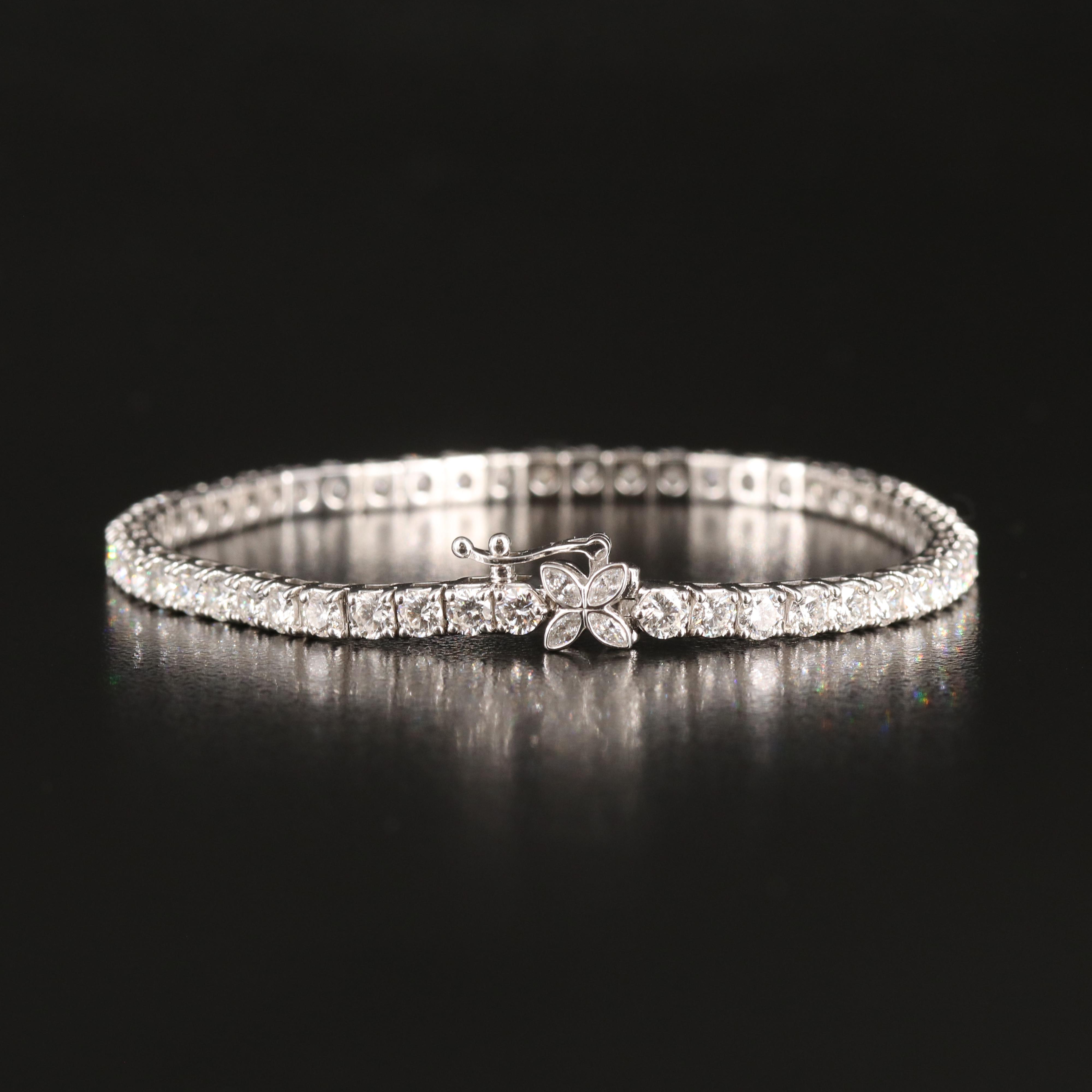 14K 7.00 CTW Lab Grown Diamond Line Bracelet with Floral Accent Clasp